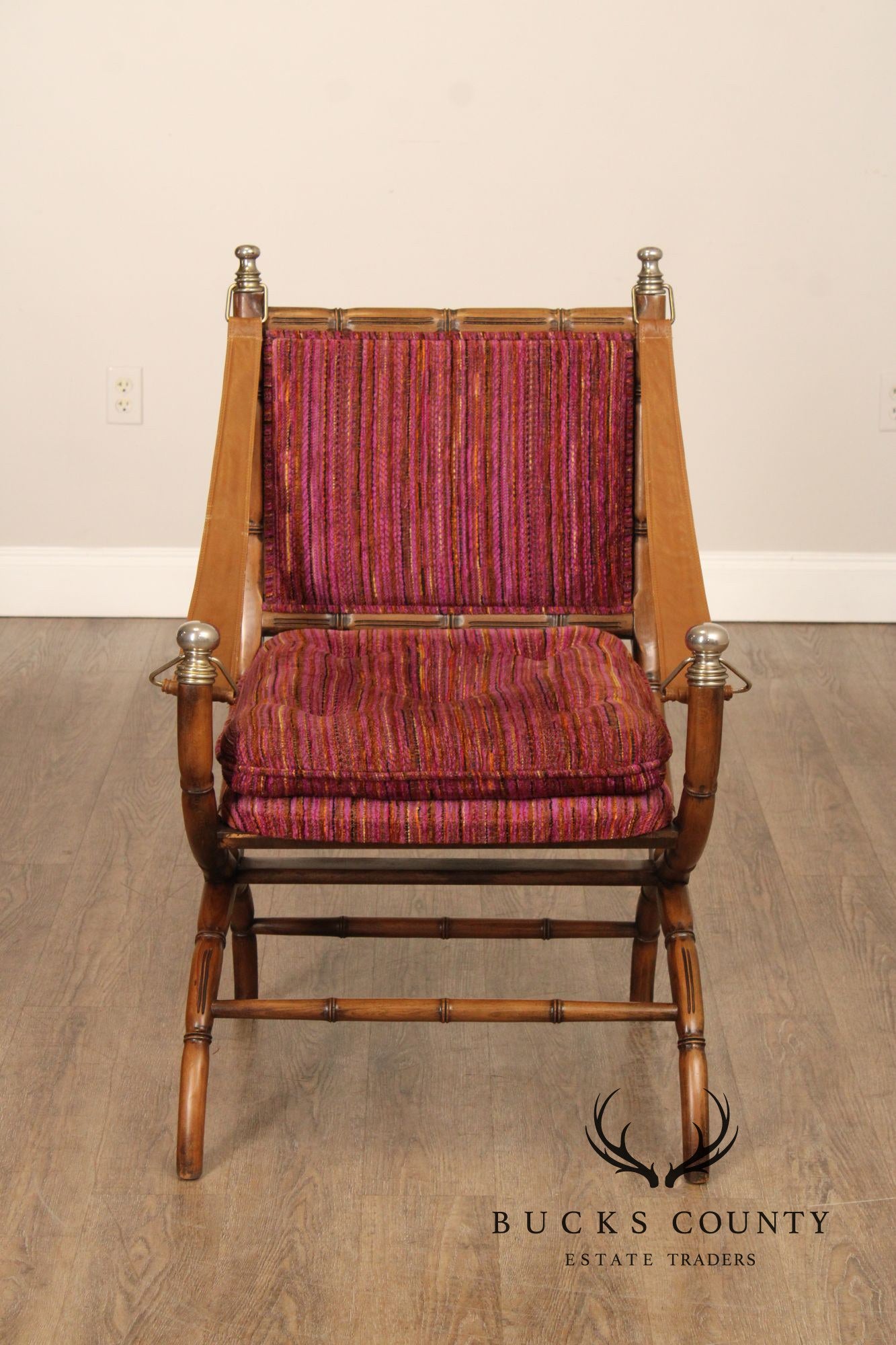 Campaign Style Faux Bamboo and Leather Sling Chair