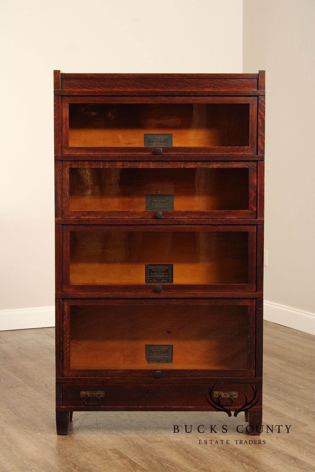 Globe-Wernicke Antique Oak Art Mission Four-Stack Barrister Bookcase