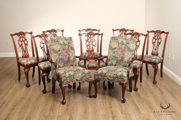 Ethan Allen Chippendale Style 18th Century Mahogany Collection Set of 10 Carved Dining Chairs