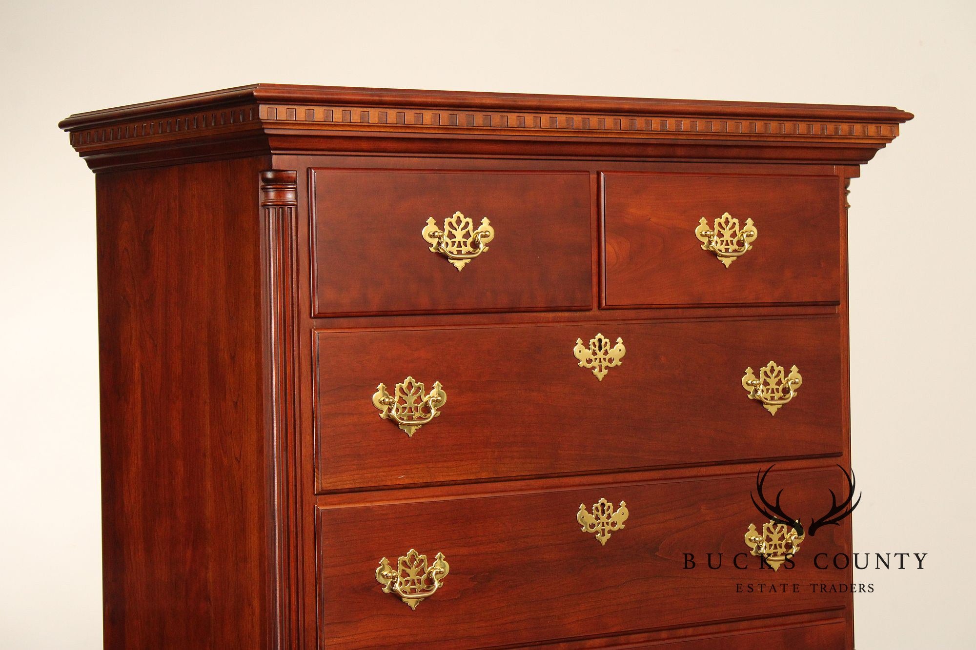 Statton Chippendale Style Cherry Chest on Chest