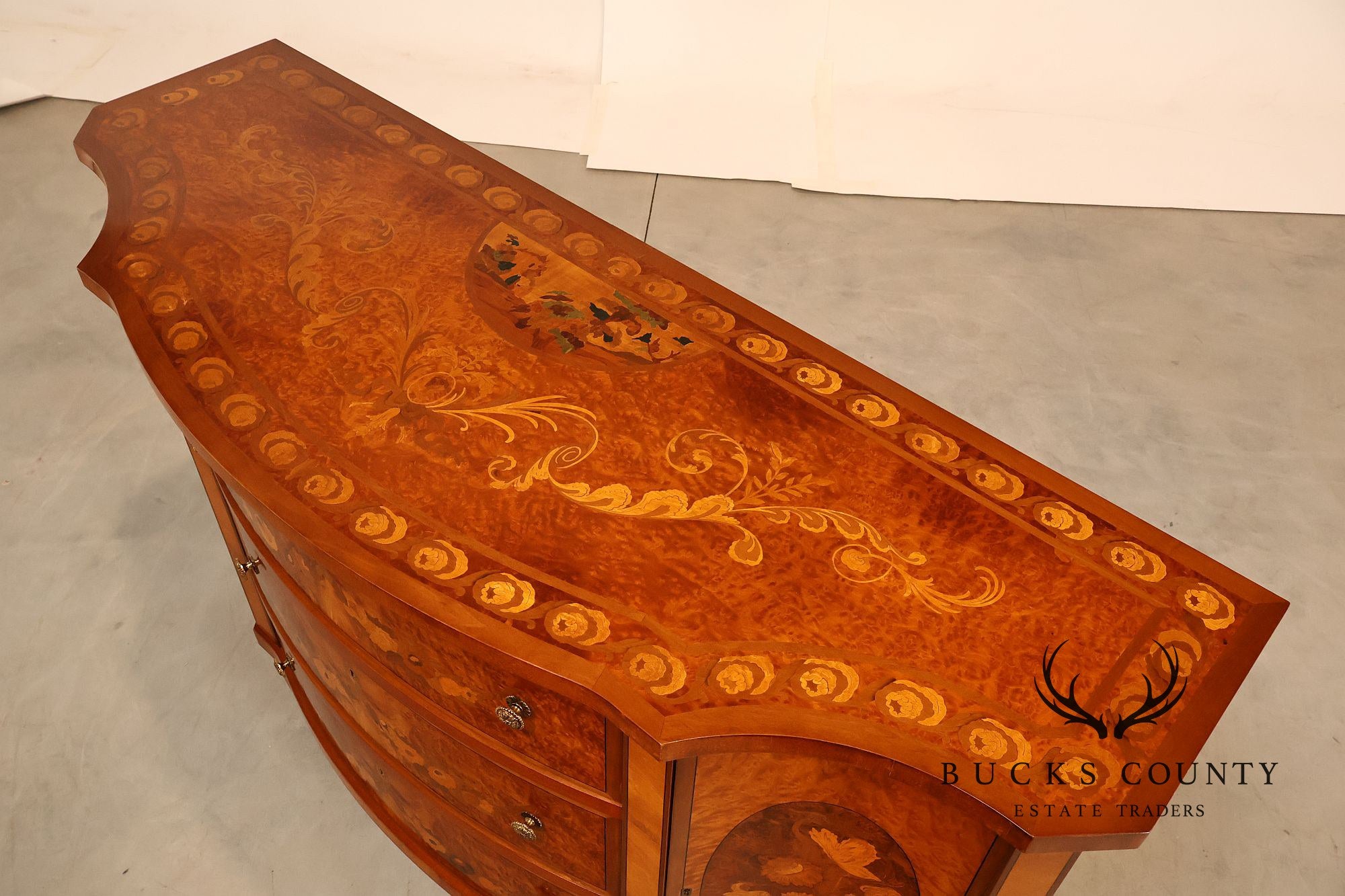 Italian Marquetry Inlaid Burl Wood Credenza Sideboard Server