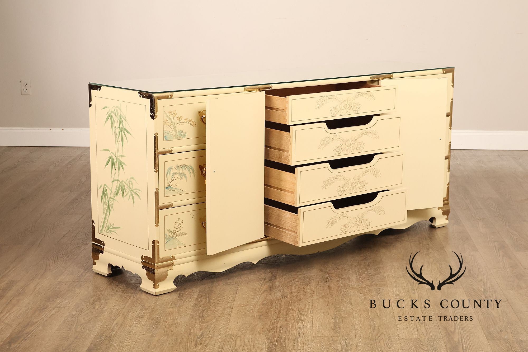 Painted Chinoiserie Style Dresser With Brass Hardware