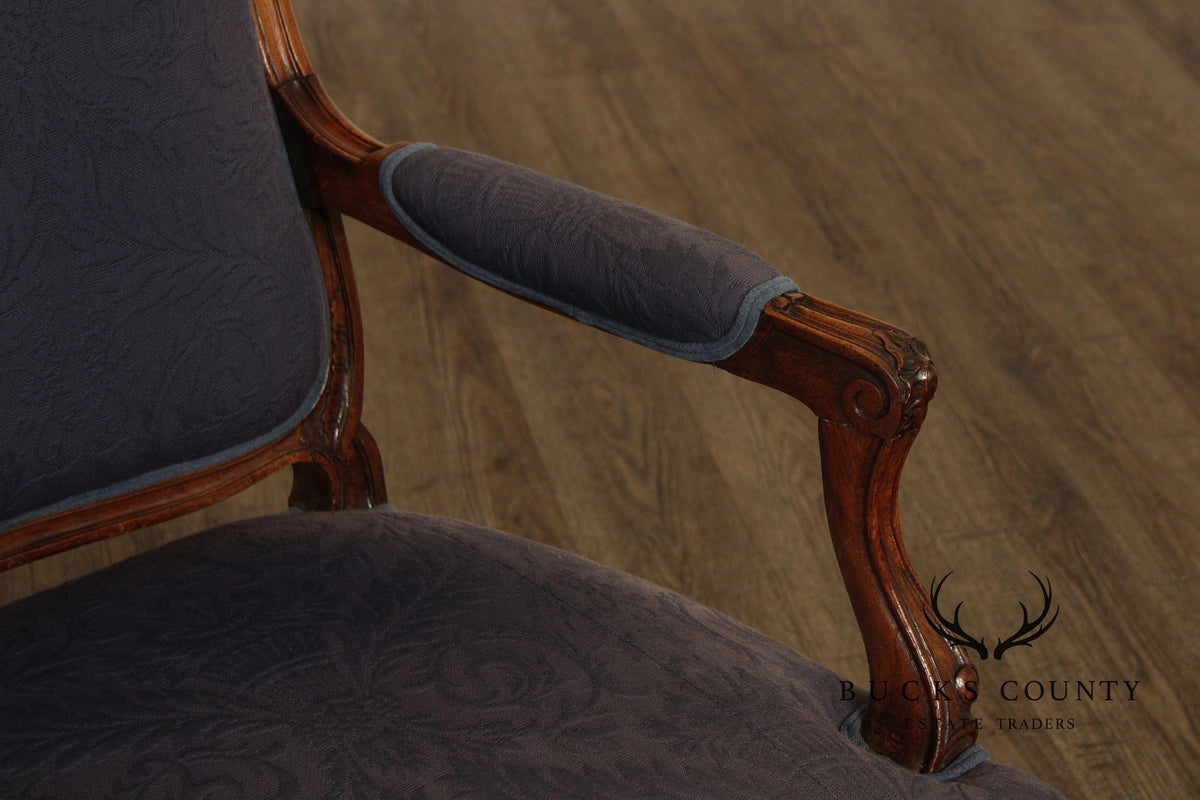 French Louis XV Style Carved Walnut Upholstered Settee