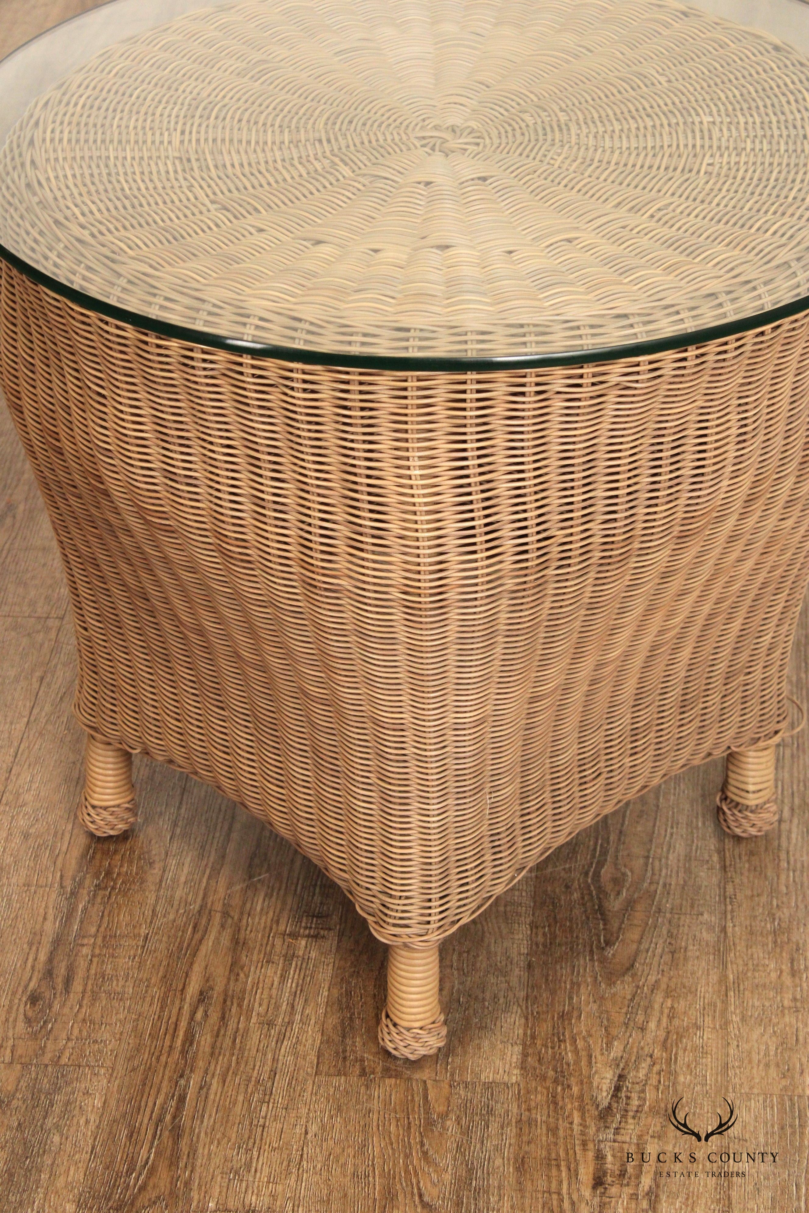 Woven Wicker Outdoor Patio Glass Top Side Table