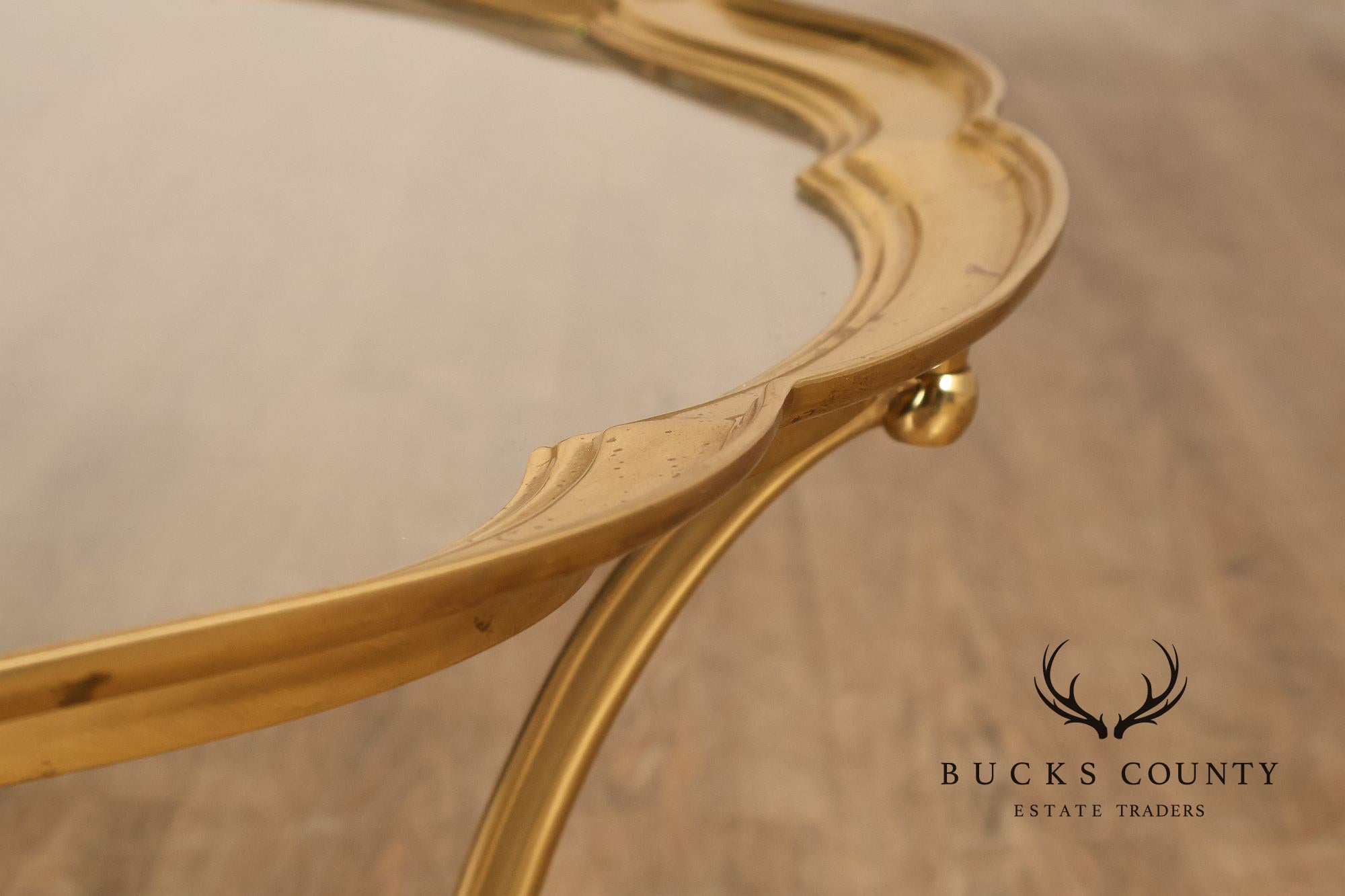 LaBarge Scalloped Brass And Glass Coffee Table