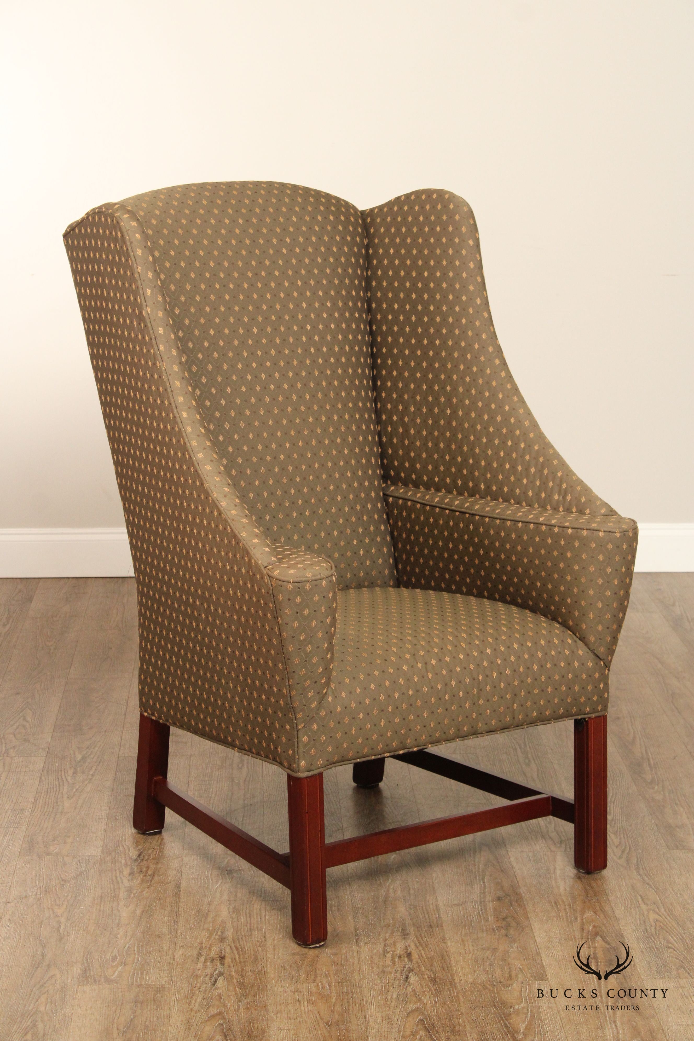 Johnston Benchworks Upholstered Mahogany Wingback Chair