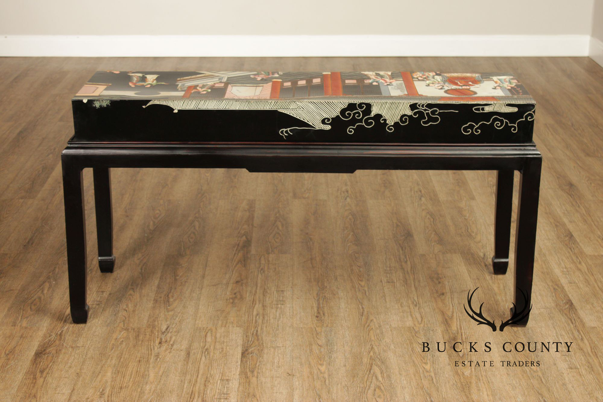 Vintage Chinese Style Lacquered Figural Scene Console