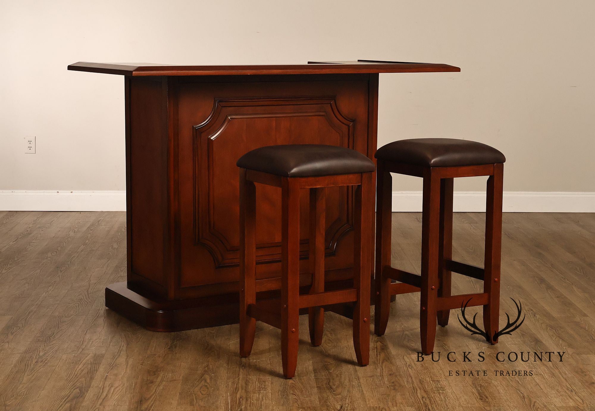 Traditional Home Bar With Wine Storage And Two Bar Stools