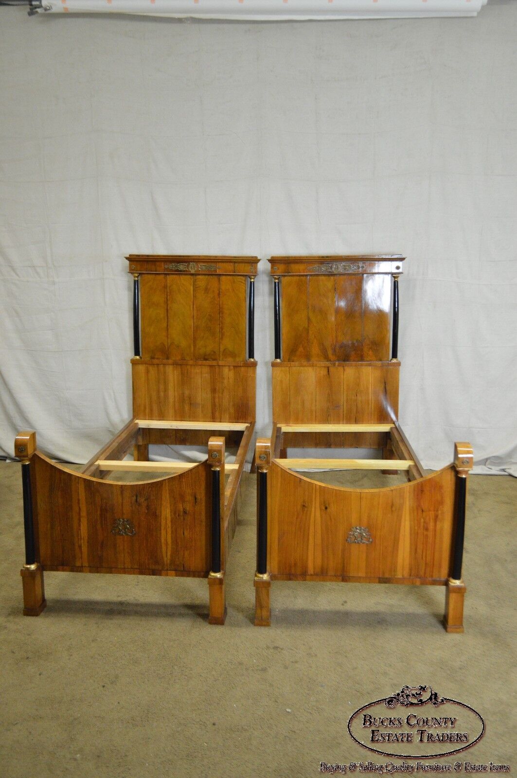 Biedermeier Style Pair of Antique High Back Beds