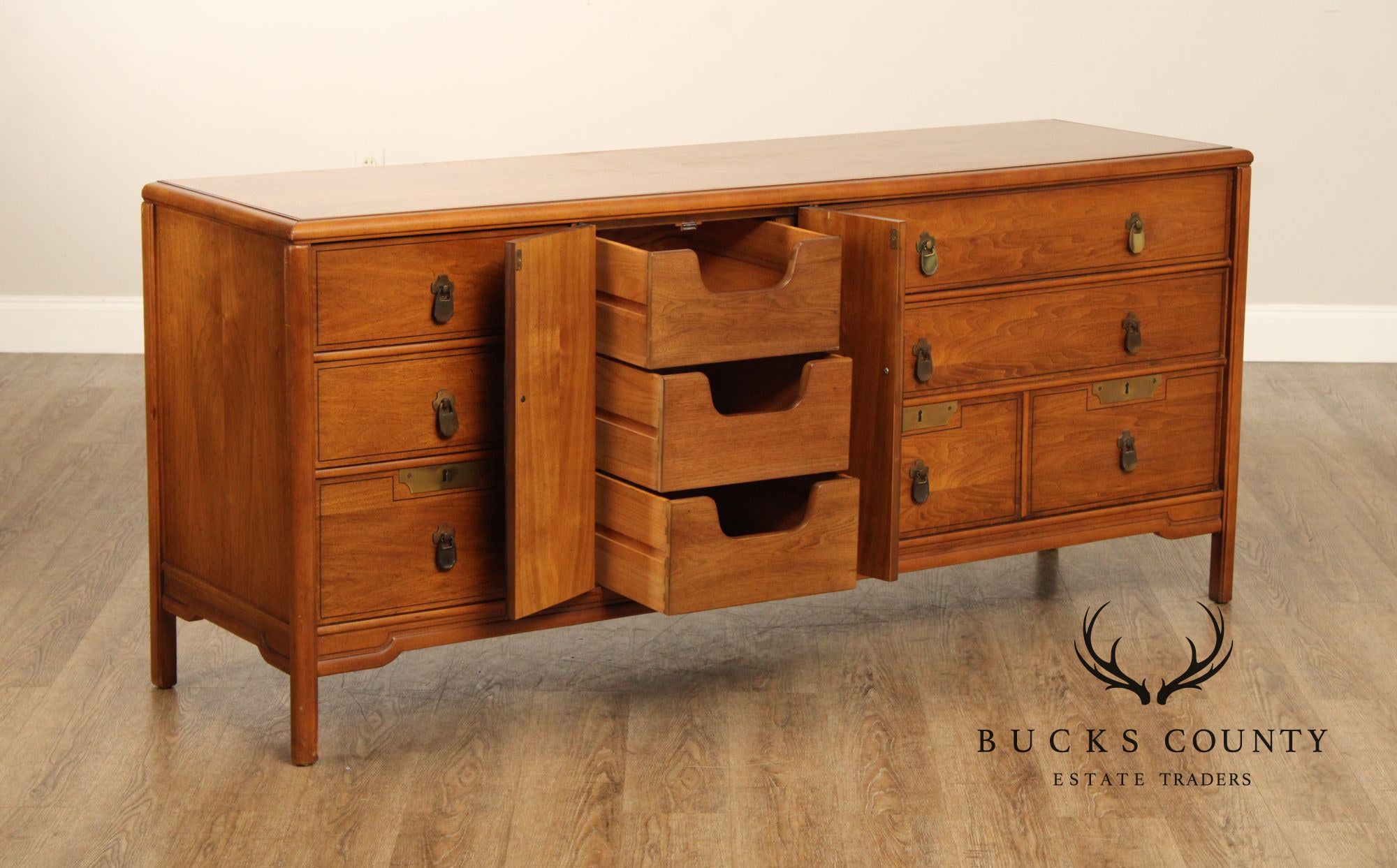 Imperial Furniture Asian Inspired Mid Century Walnut Triple Chest