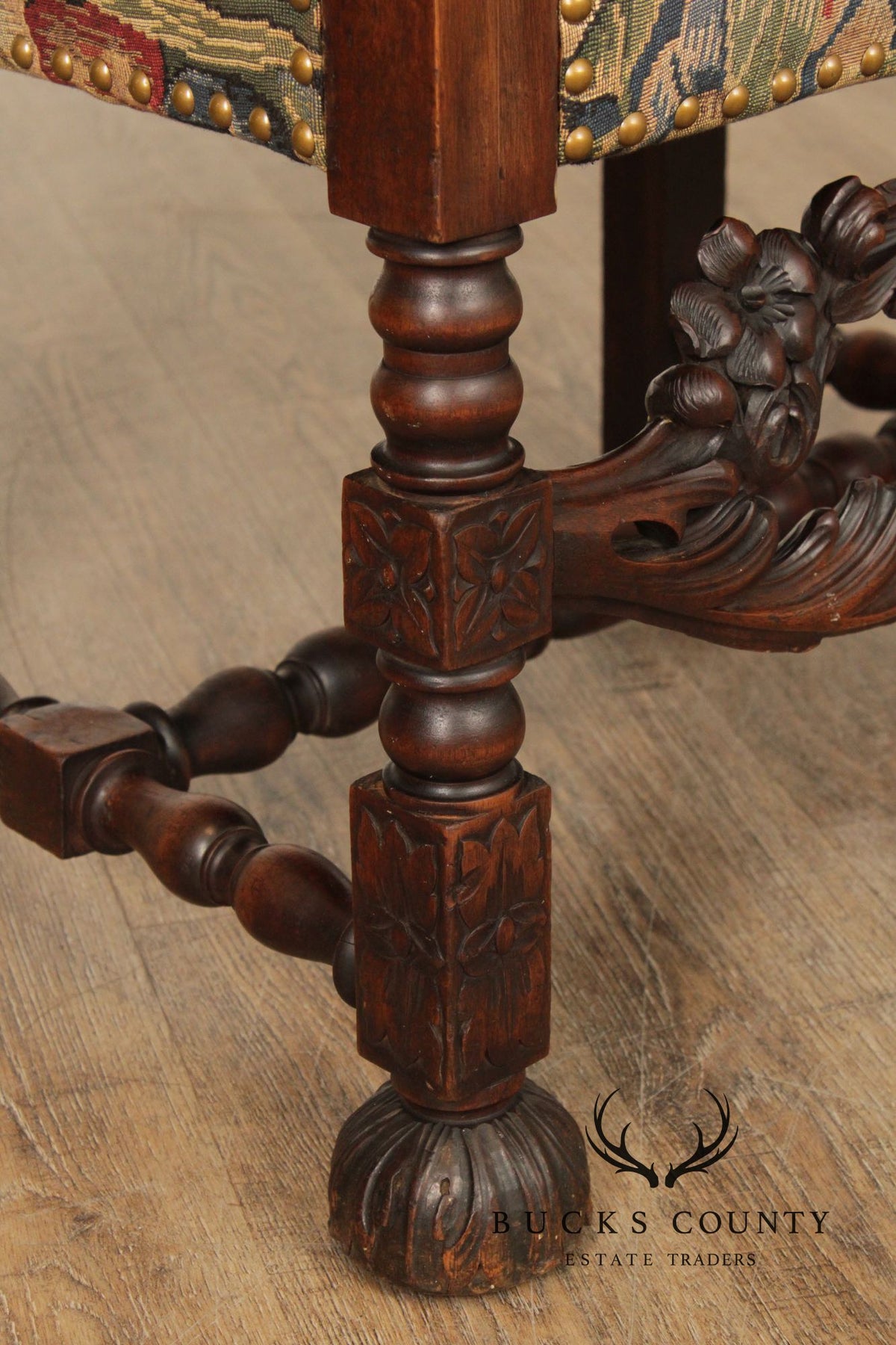 Antique French Baroque Style Carved Walnut Armchair