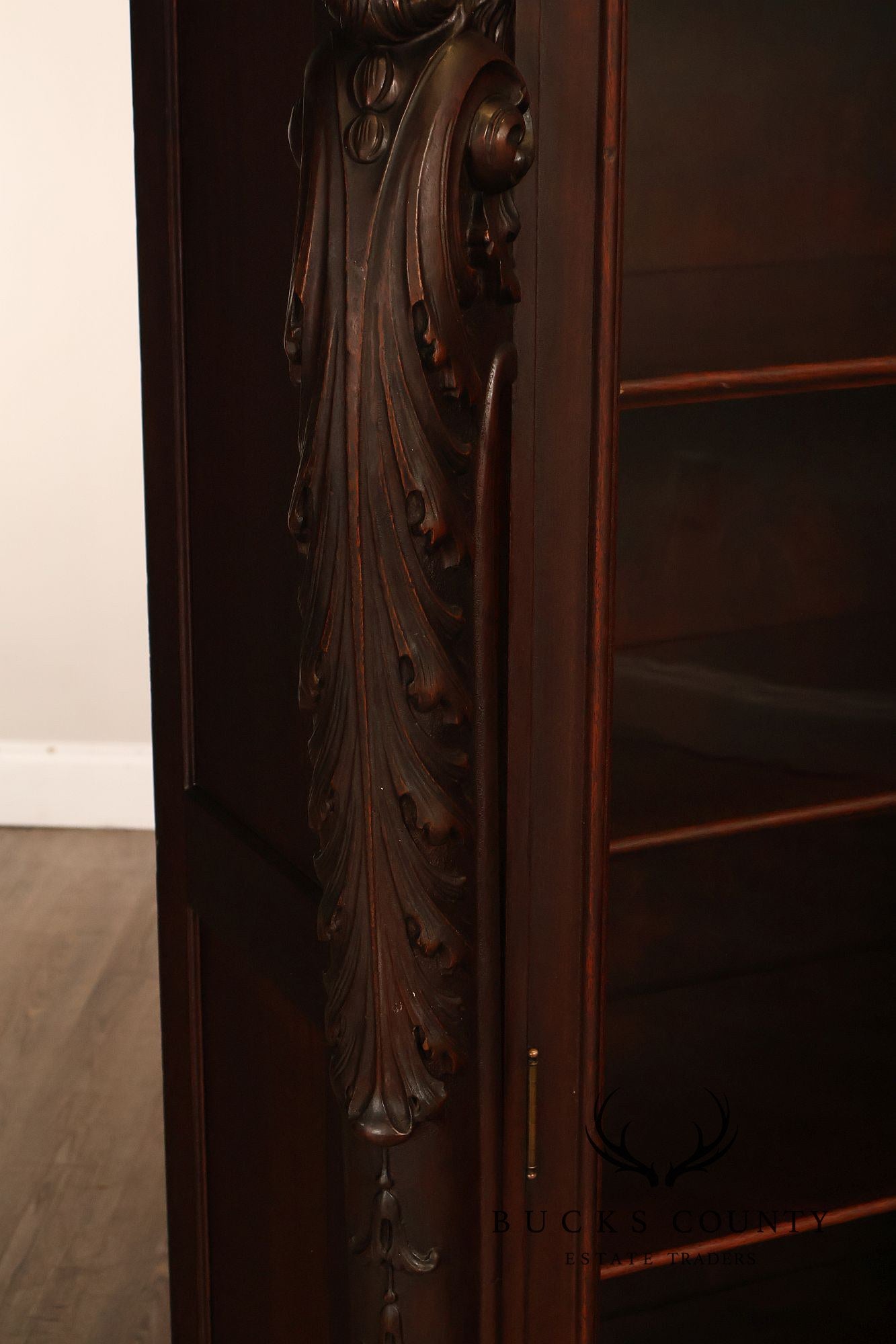 Antique R.J. Horner Lion Carved Mahogany Three-Door Bookcase