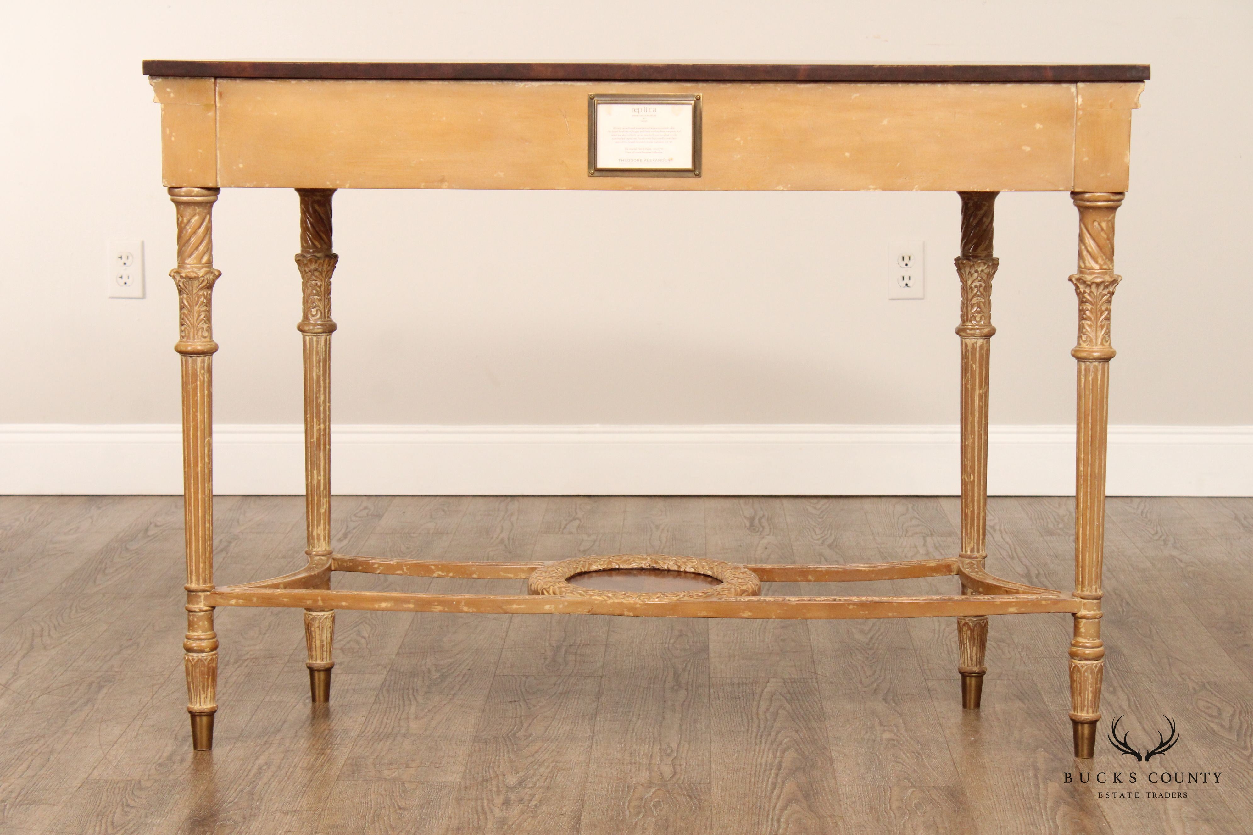 Theodore Alexander Italian Style Marquetry Inlaid Console Table