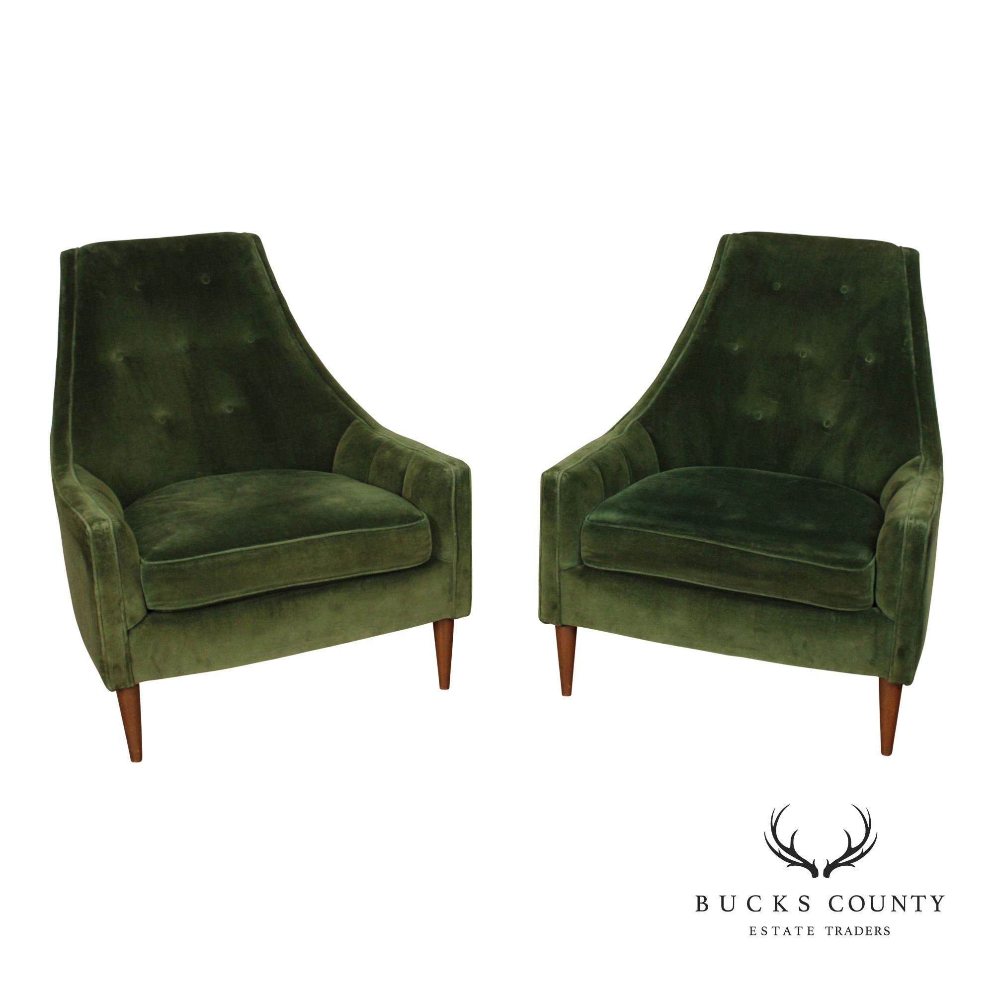 Mid Century Modern Pair of Tufted Velvet Lounge Chairs