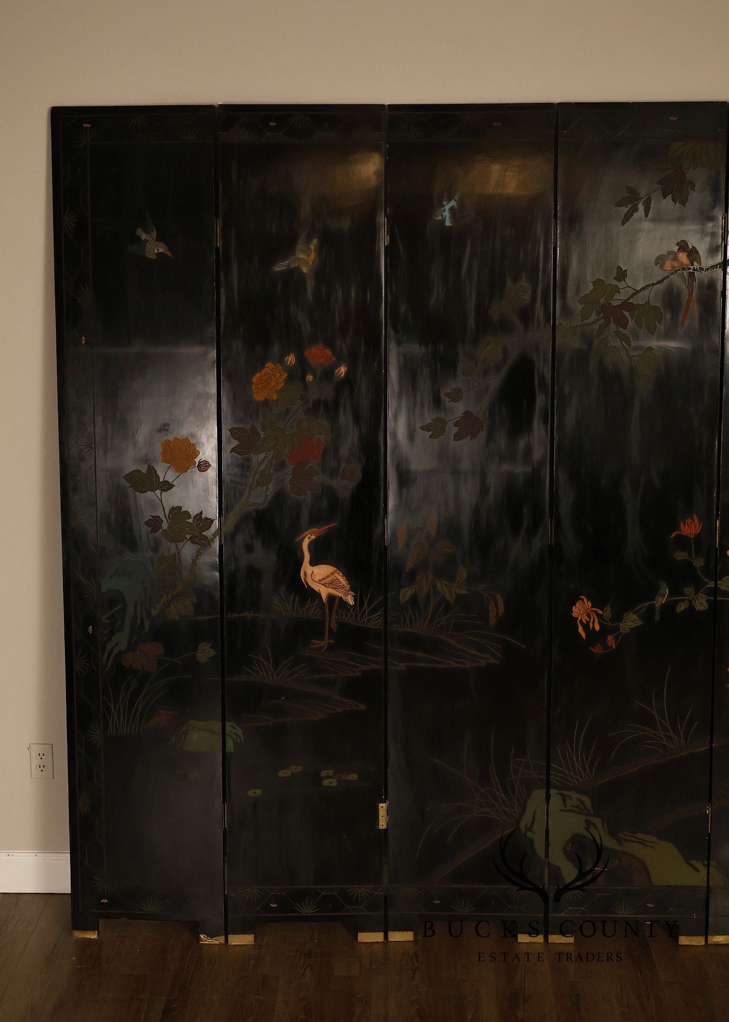 Chinese Coromandel Style Pair Of Eight Panel Folding Screens