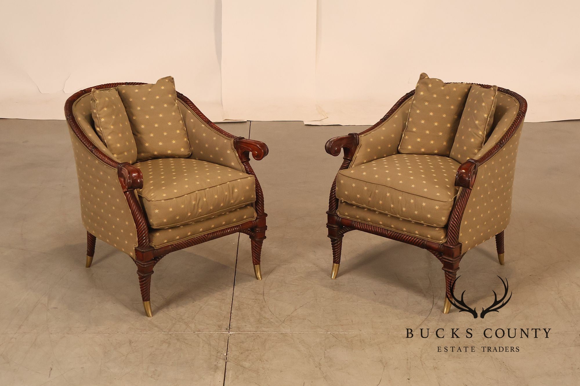 Highland House For Harrods Pair Of Mahogany Neoclassical Lounge Chairs