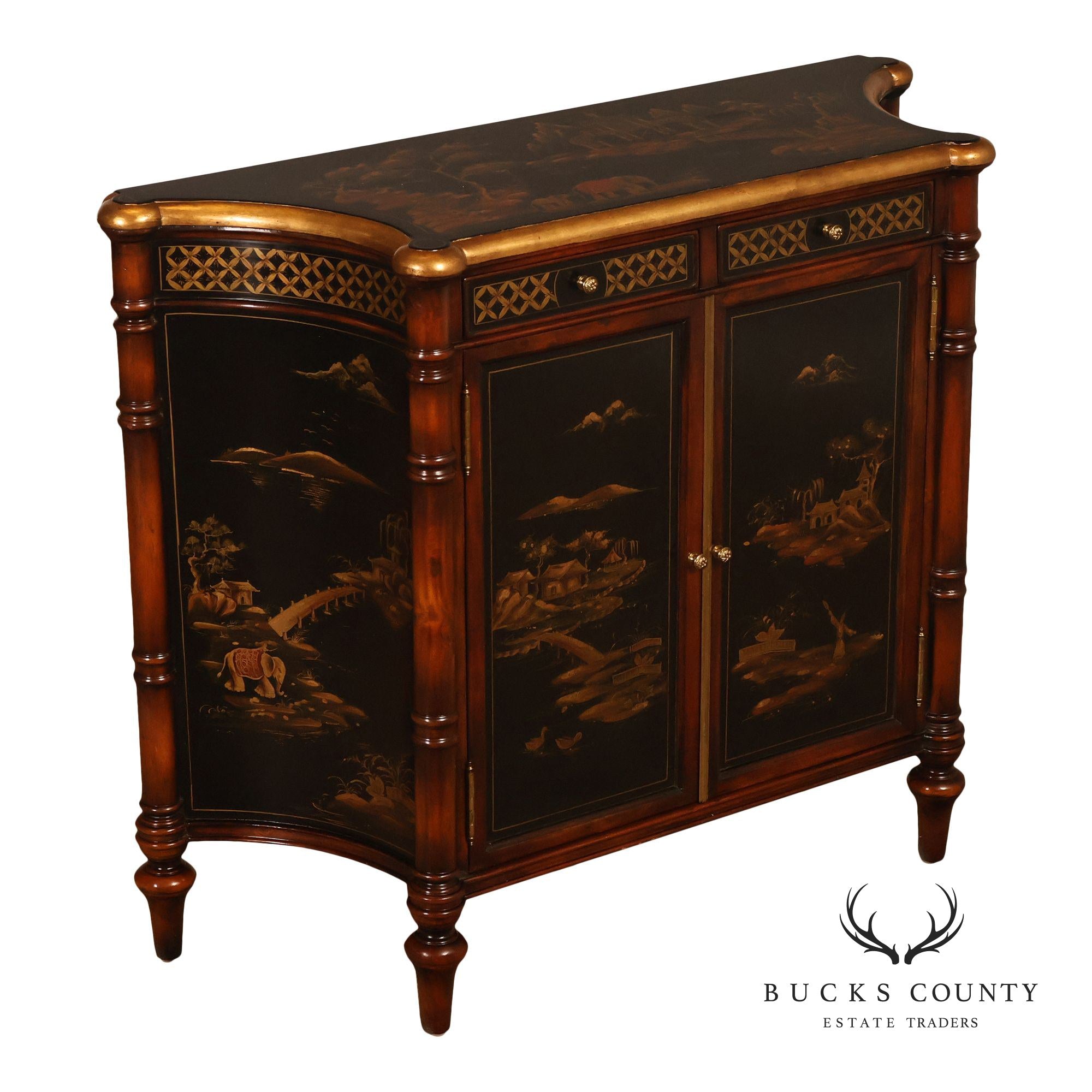 Theodore Alexander Chinoiserie Style Painted Sideboard Cabinet