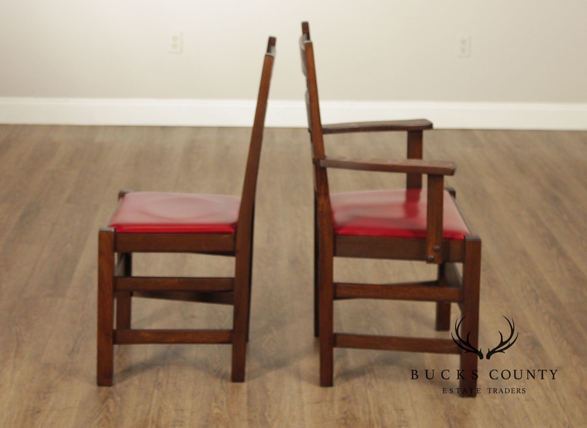 Antique Stickley Brothers Mission Oak Set Of 8  Ladder Back Dining Chairs