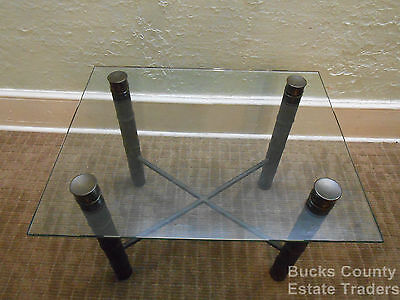 Vintage MidCentury Hollywood Regency Faux Bamboo Brass Based Glass Top End Table