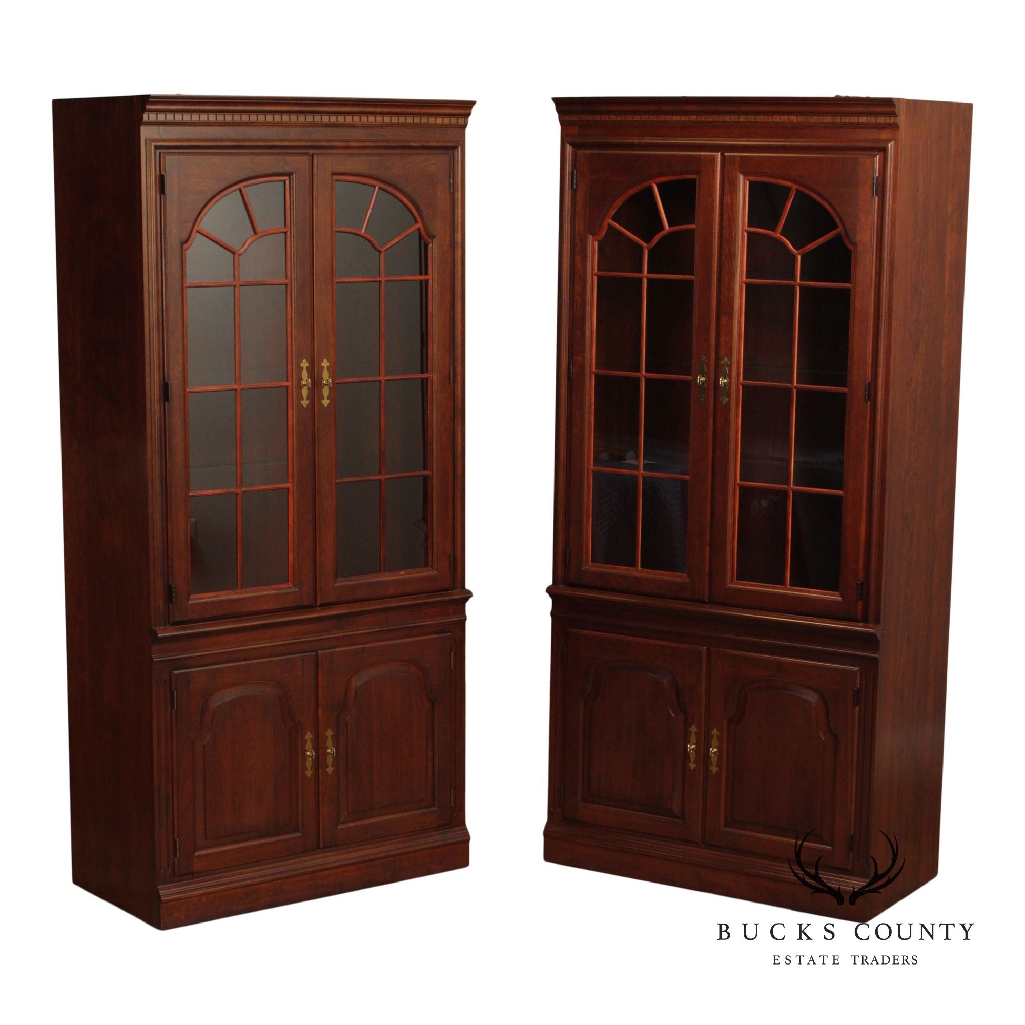 Traditional Pair Of Cherry Bookcase Display Cabinets