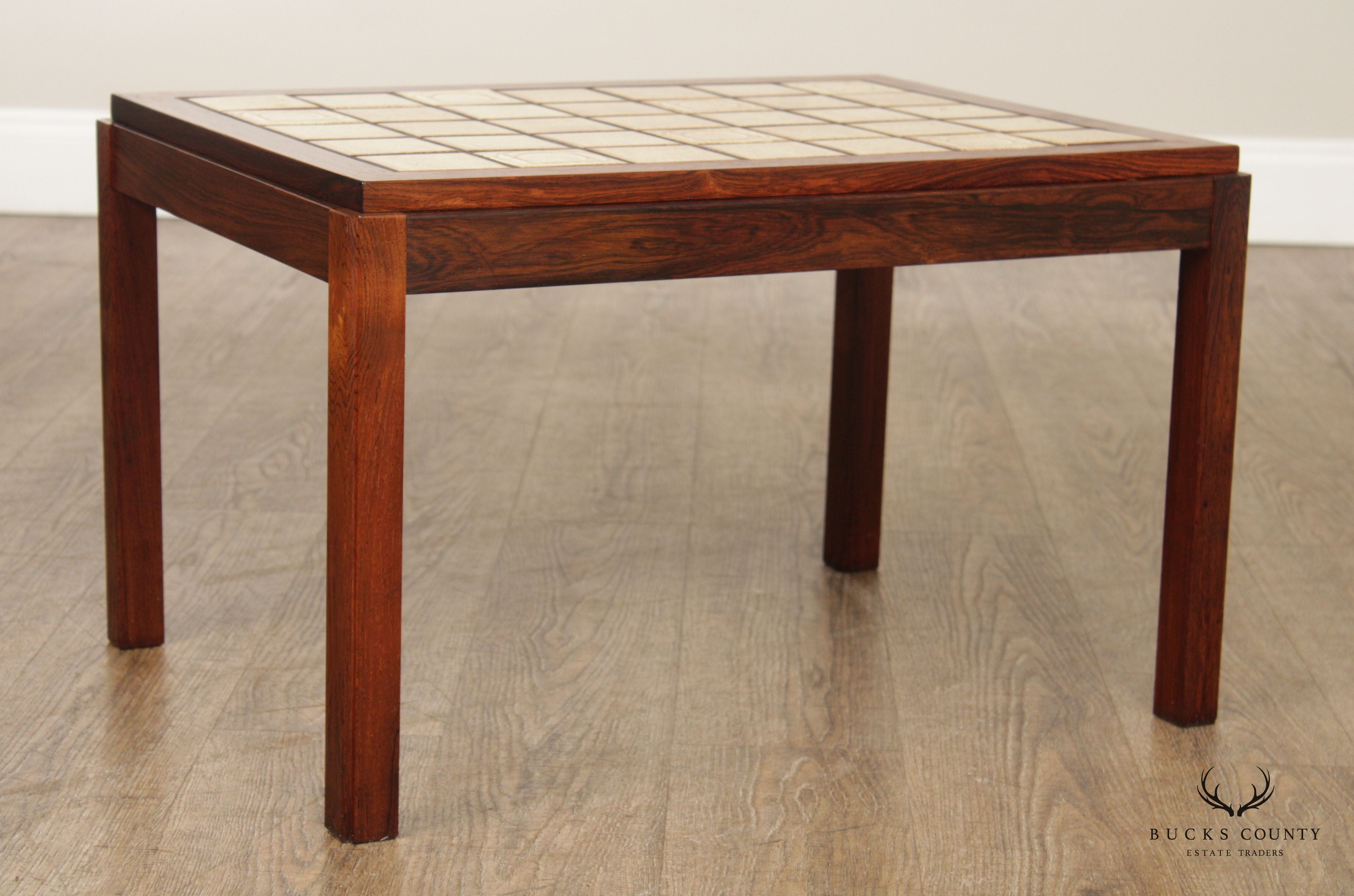 Danish Modern Tile Top Rosewood Side Table