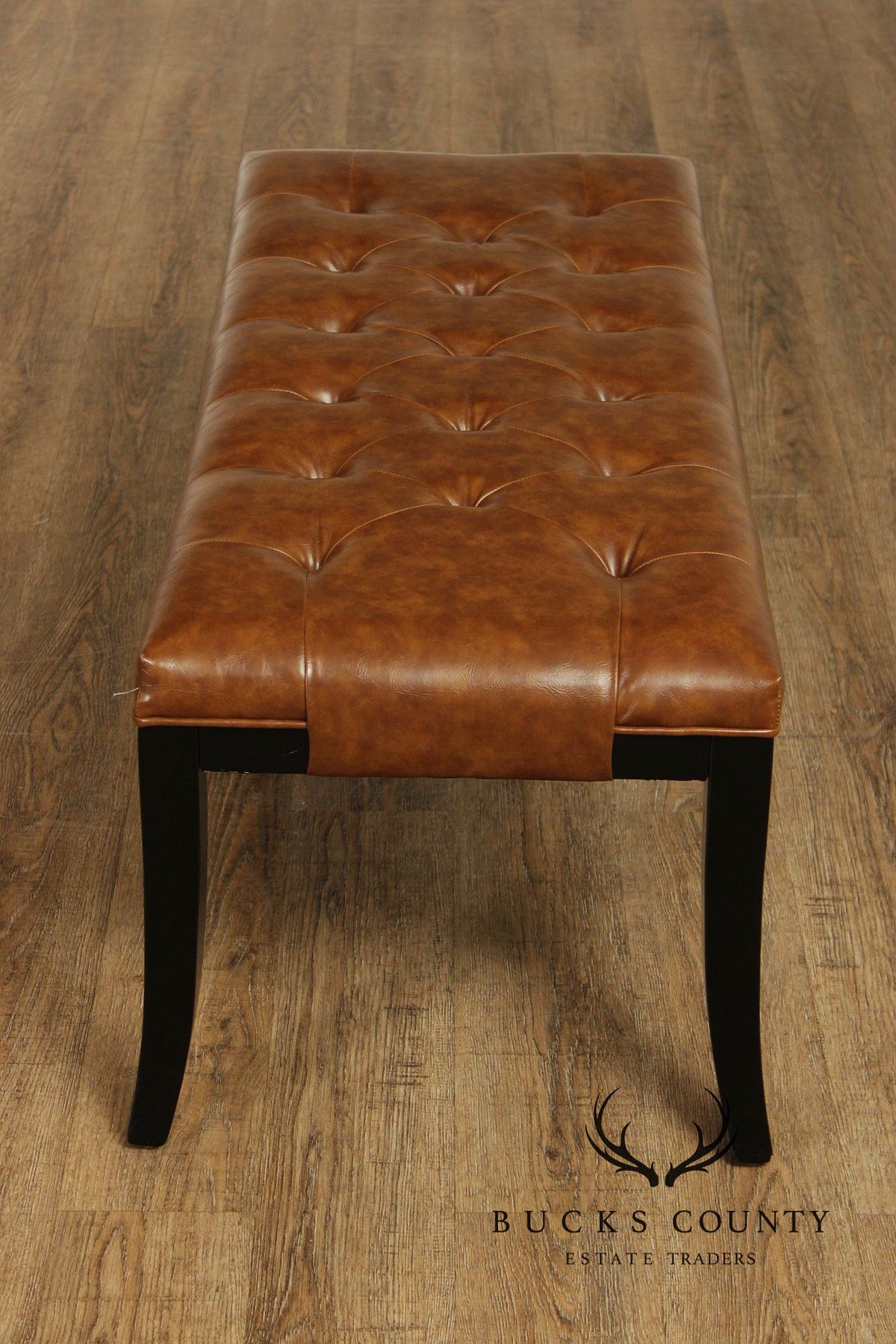 Pair Of Safavieh Tufted Brown Leather Benches