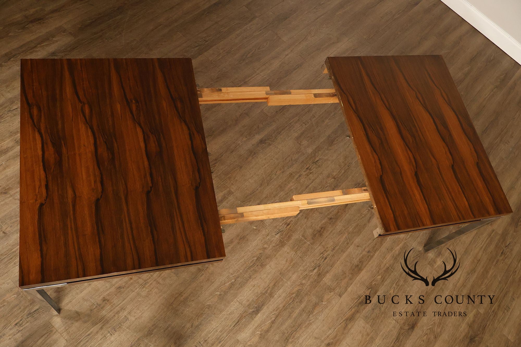 Mid Century Modern Expandable Rosewood and Chrome Dining Table