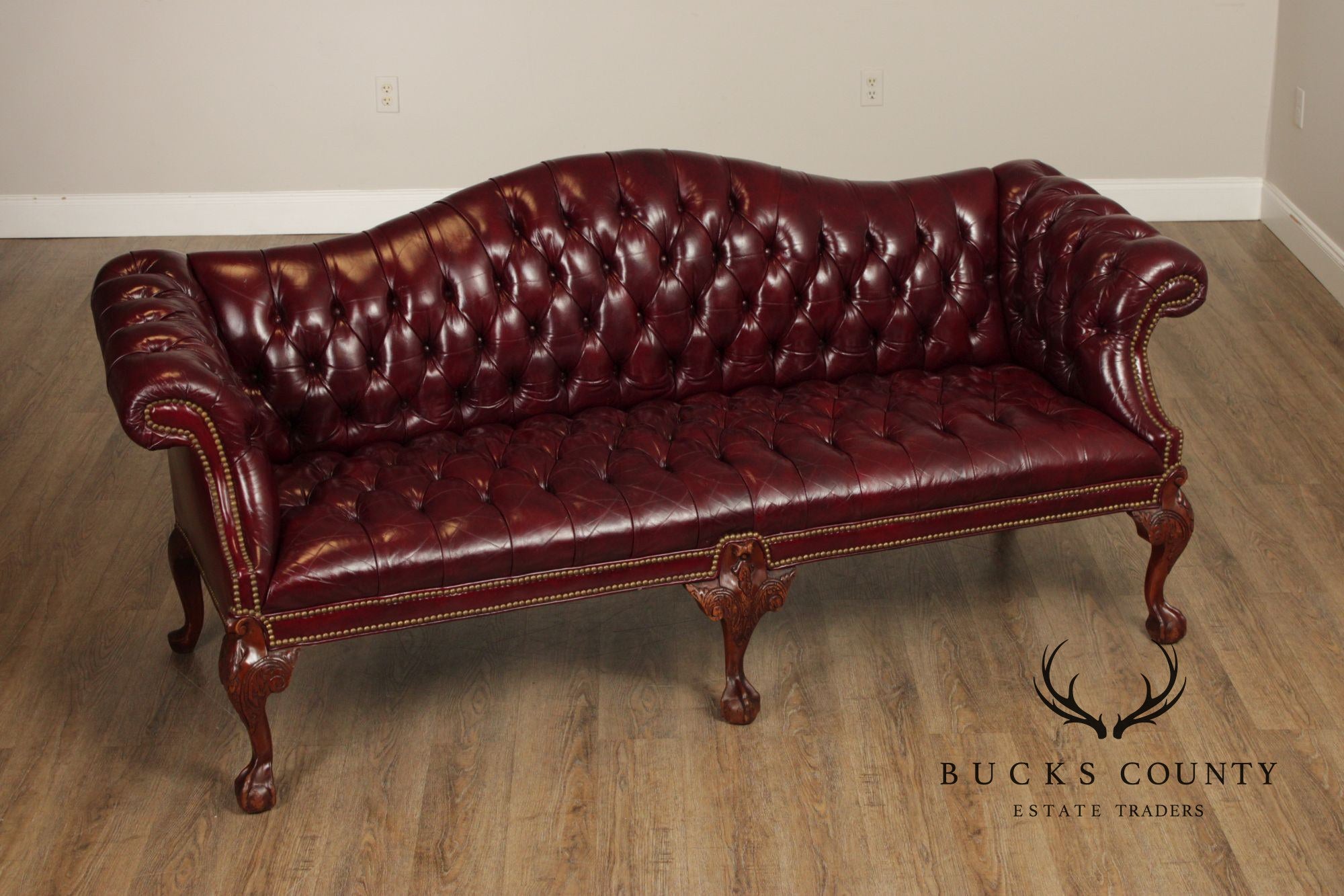Chippendale Style Tufted Leather Chesterfield Camelback Sofa
