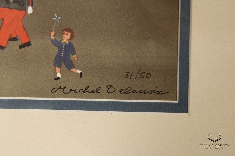 Michel Delacroix 'Le Defile du 14 Juillet' Framed Original Lithograph