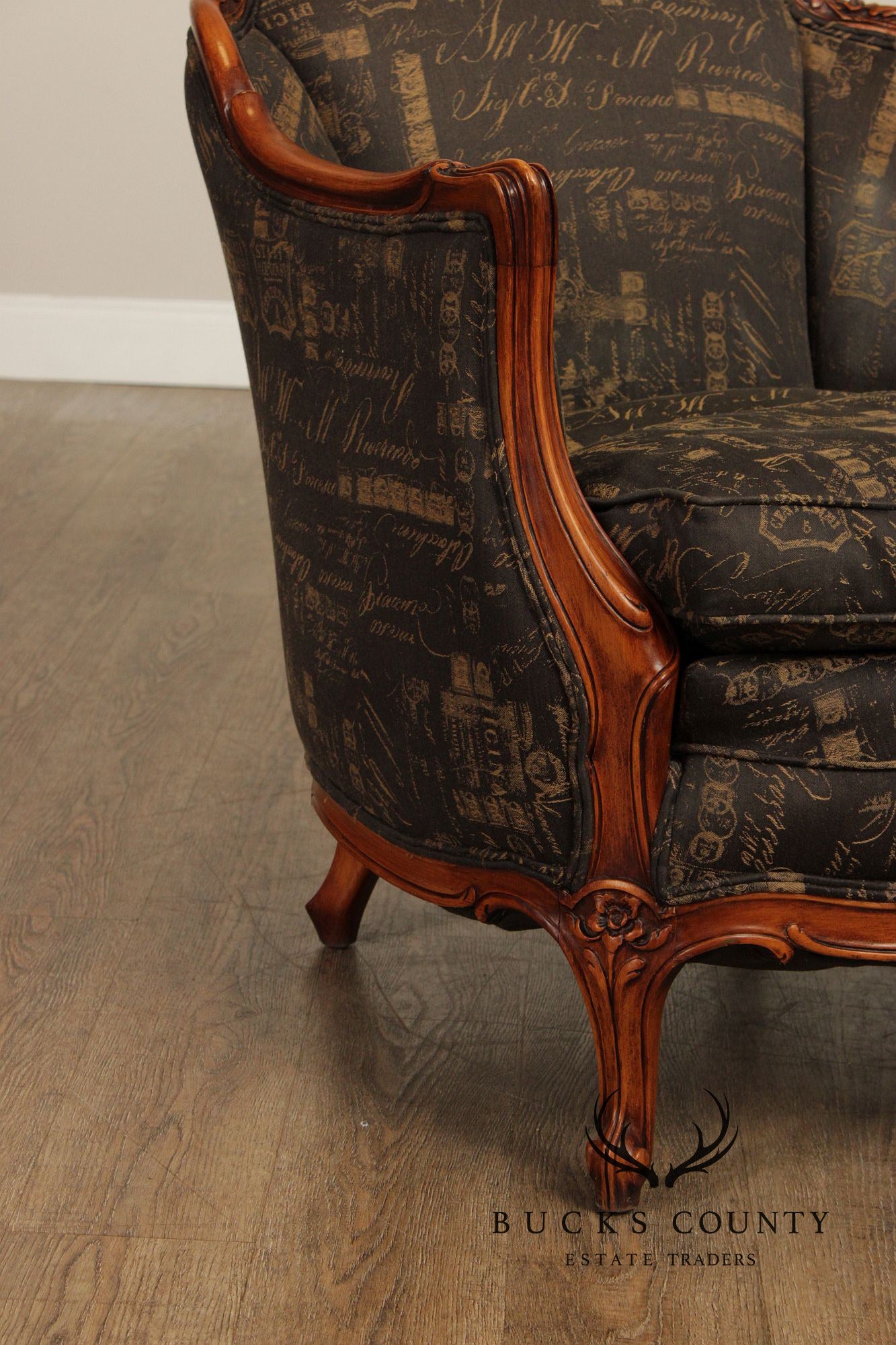 1930's French Louis XV Style Carved Barrel Bergere Armchair