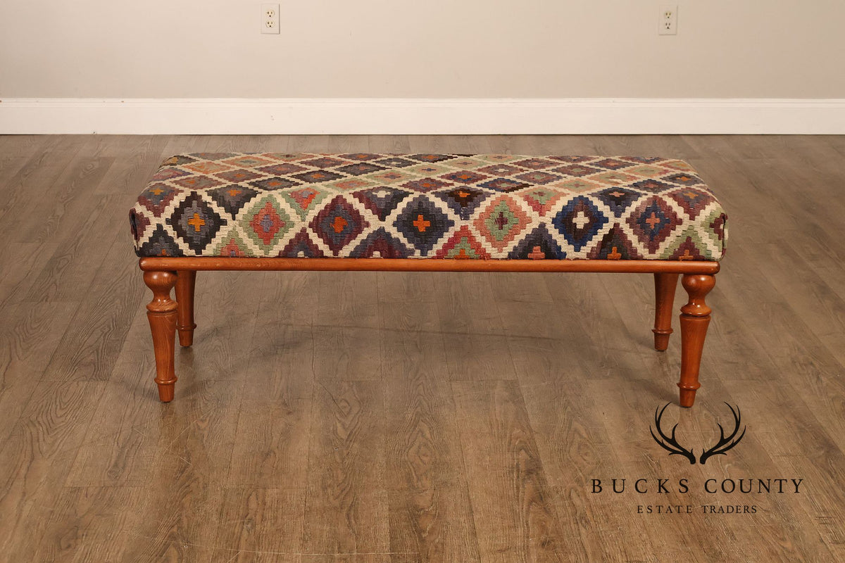 Vintage Kilim Upholstered Cherry Bench