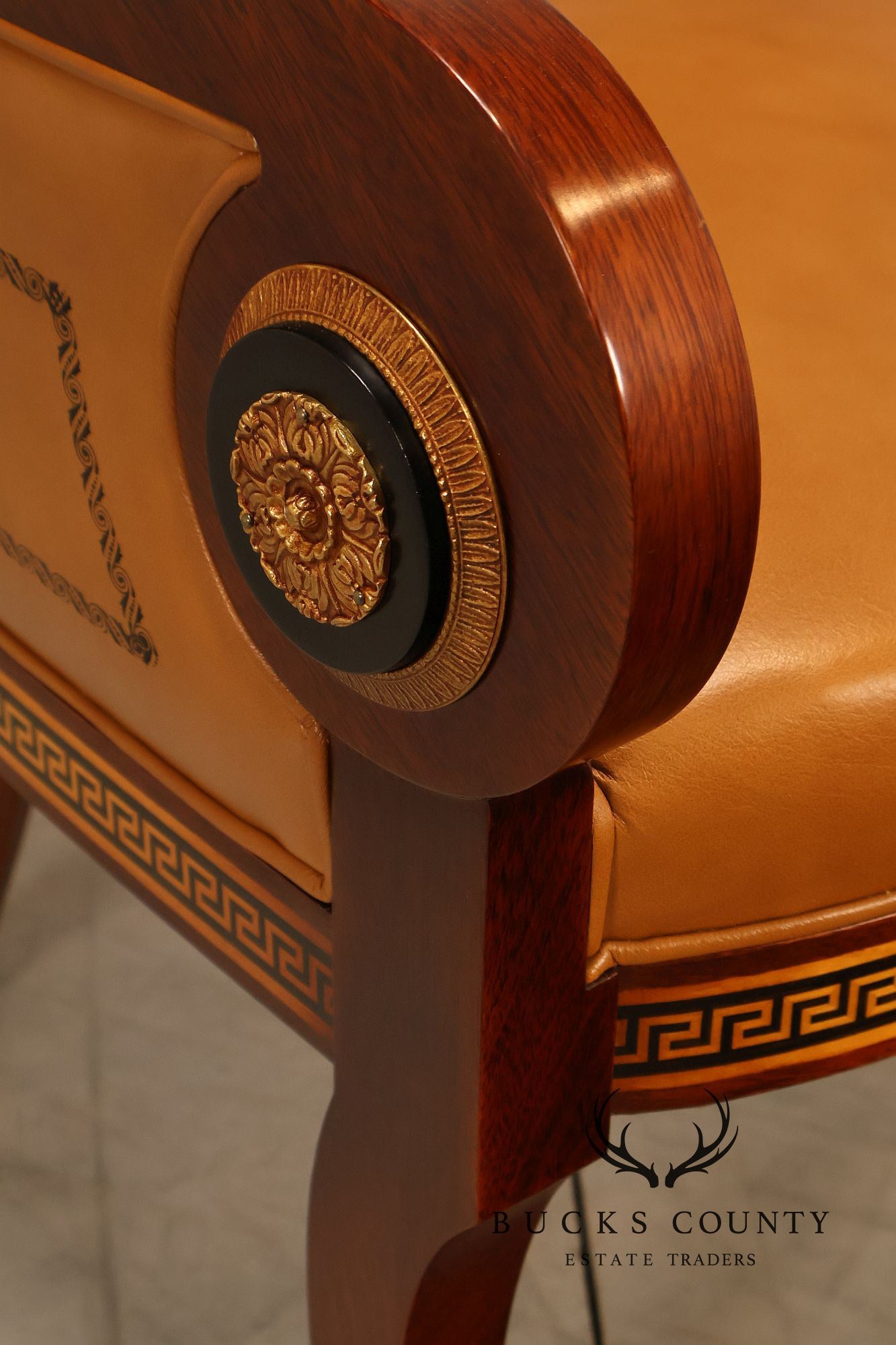 Neoclassical Empire Style Pair Of Mahogany And Leather Armchairs