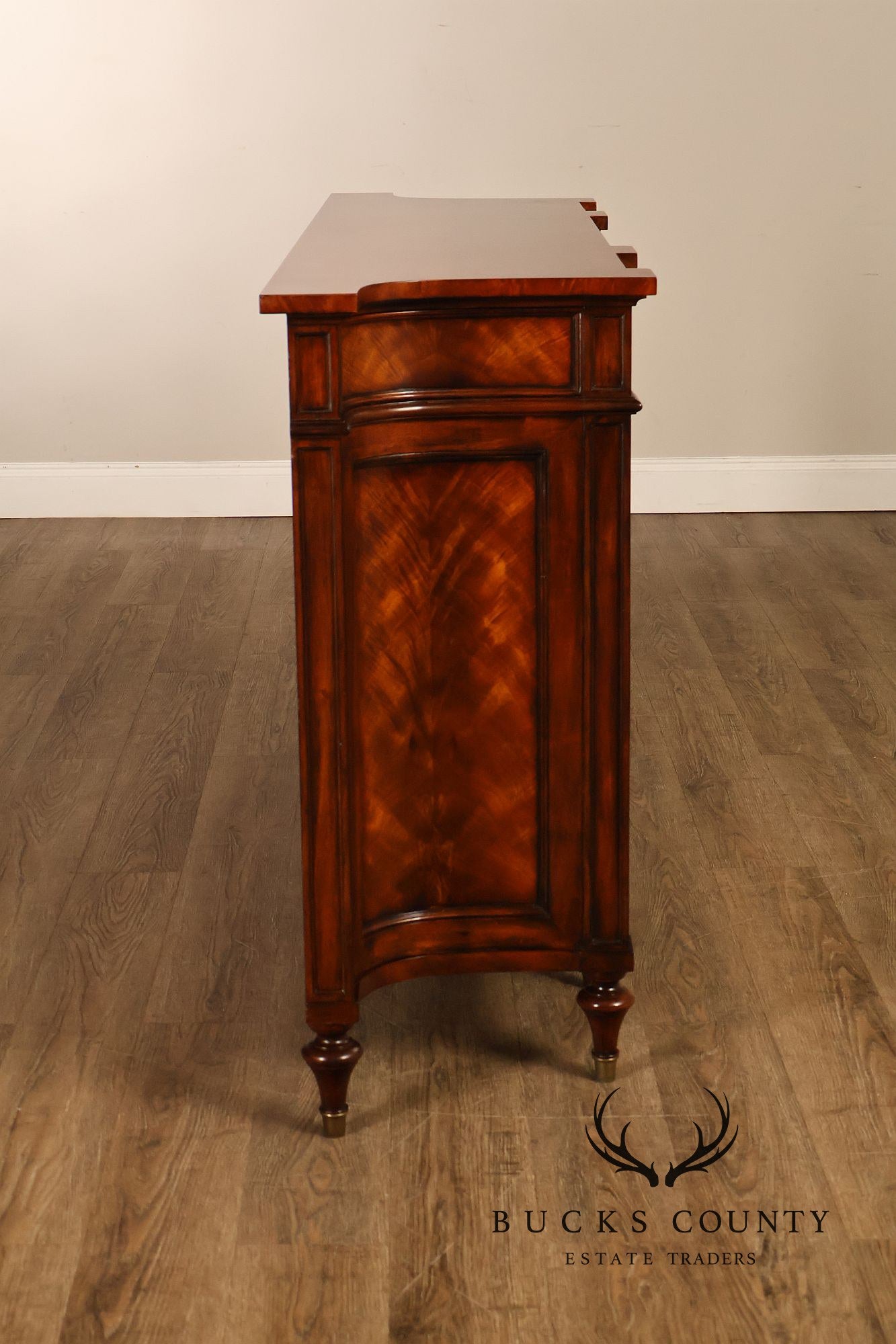 Theodore Alexander Replica Concave Mahogany And Burl Mahogany Sideboard Cabinet