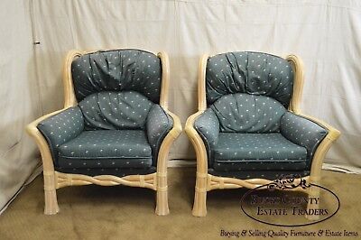 Lane Venture Pair of Twisted Rattan Lounge Chairs