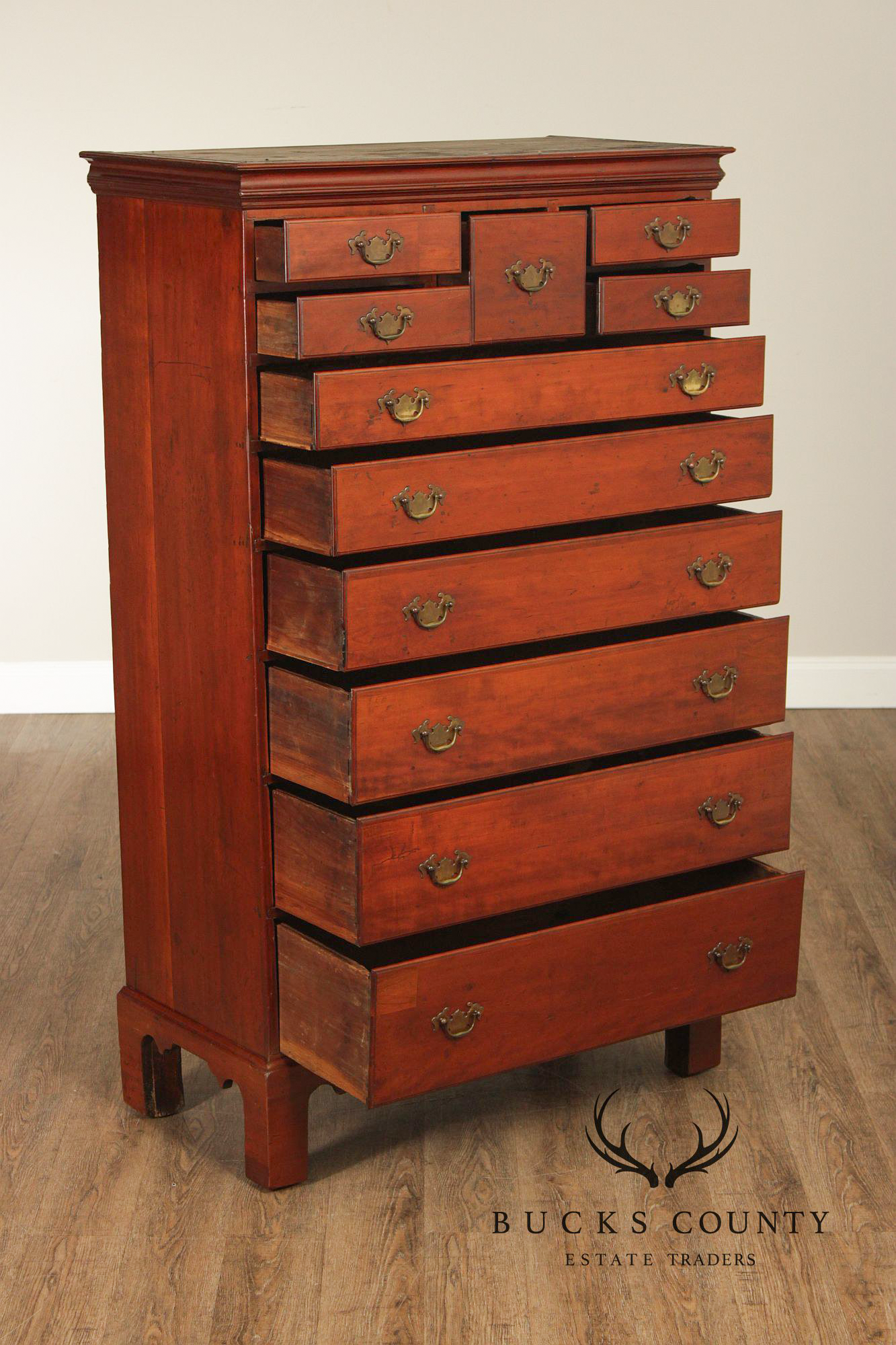 Antique American Chippendale Period Cherry Tall Chest Of Drawers