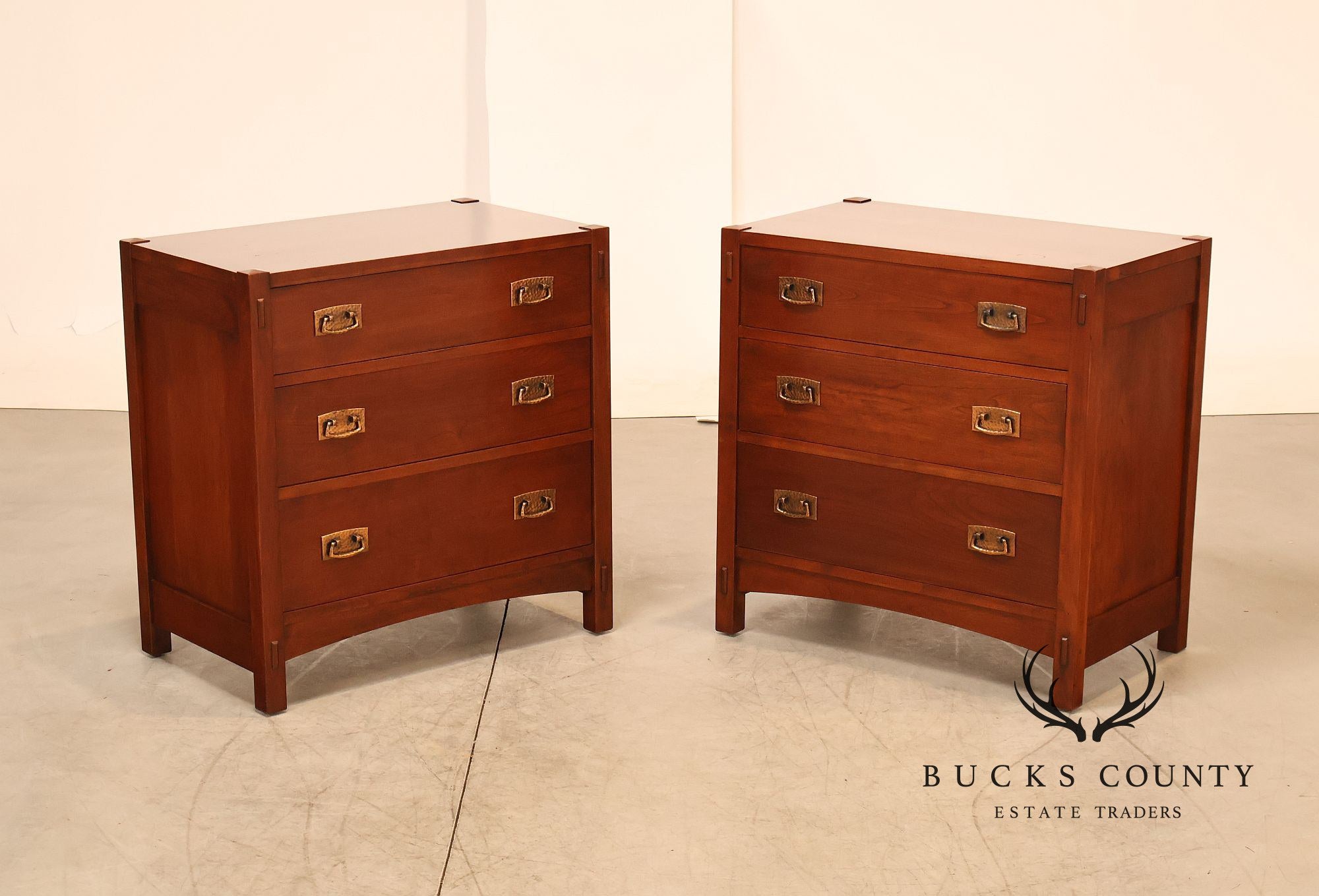 Stickley Mission Collection Pair Of Cherry Three Drawer Nightstands