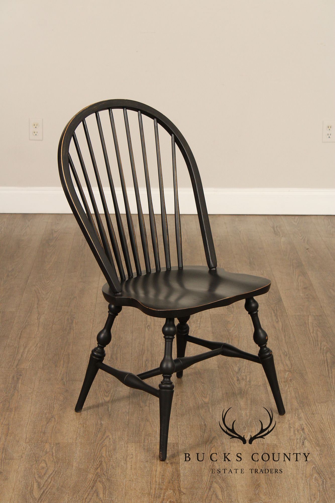 Farmhouse Style Set of Six Ebonized Windsor Dining Chairs