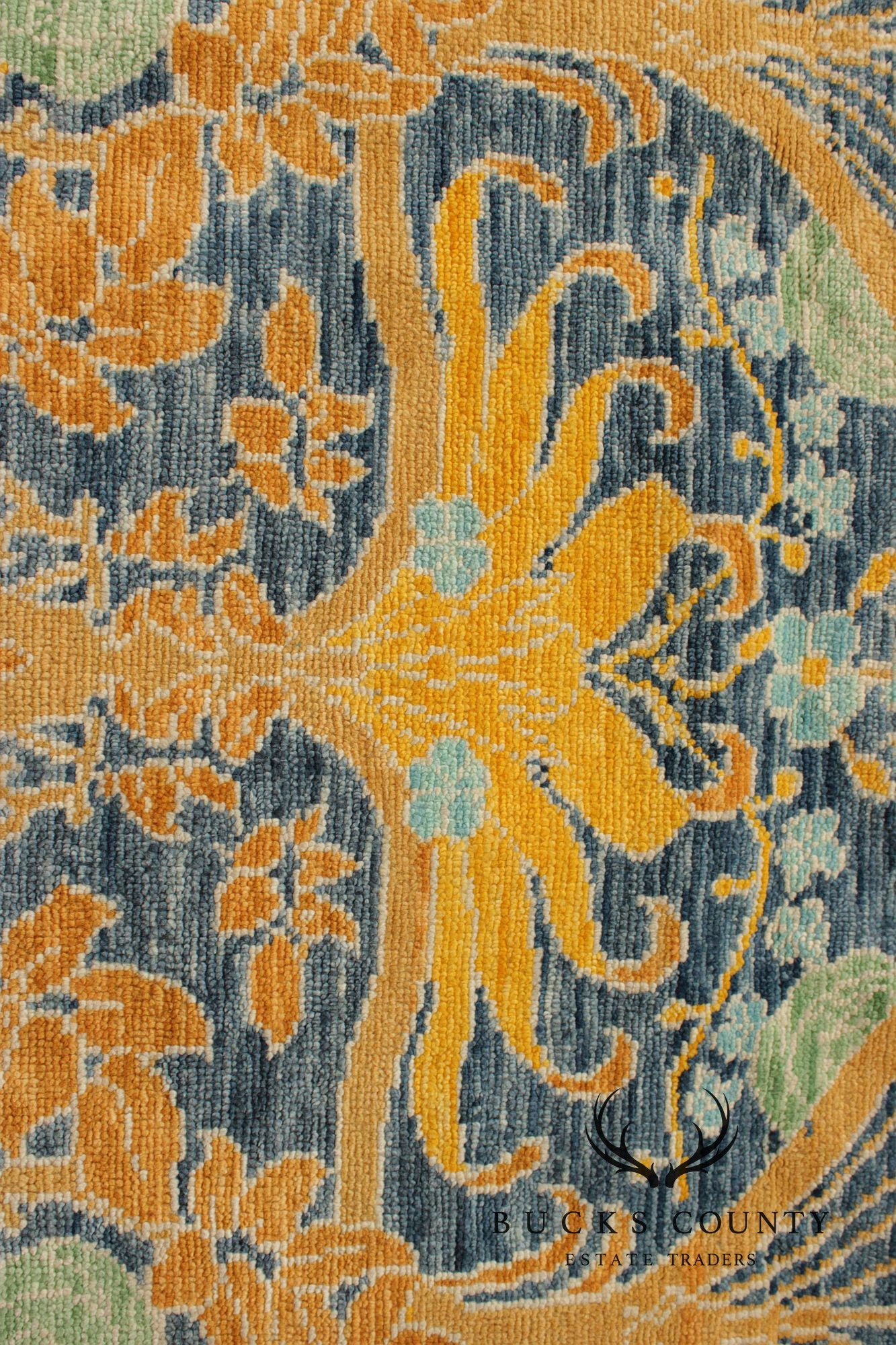 Golden Nile William Morris Style Large Blue And Gold Wool Area Rug