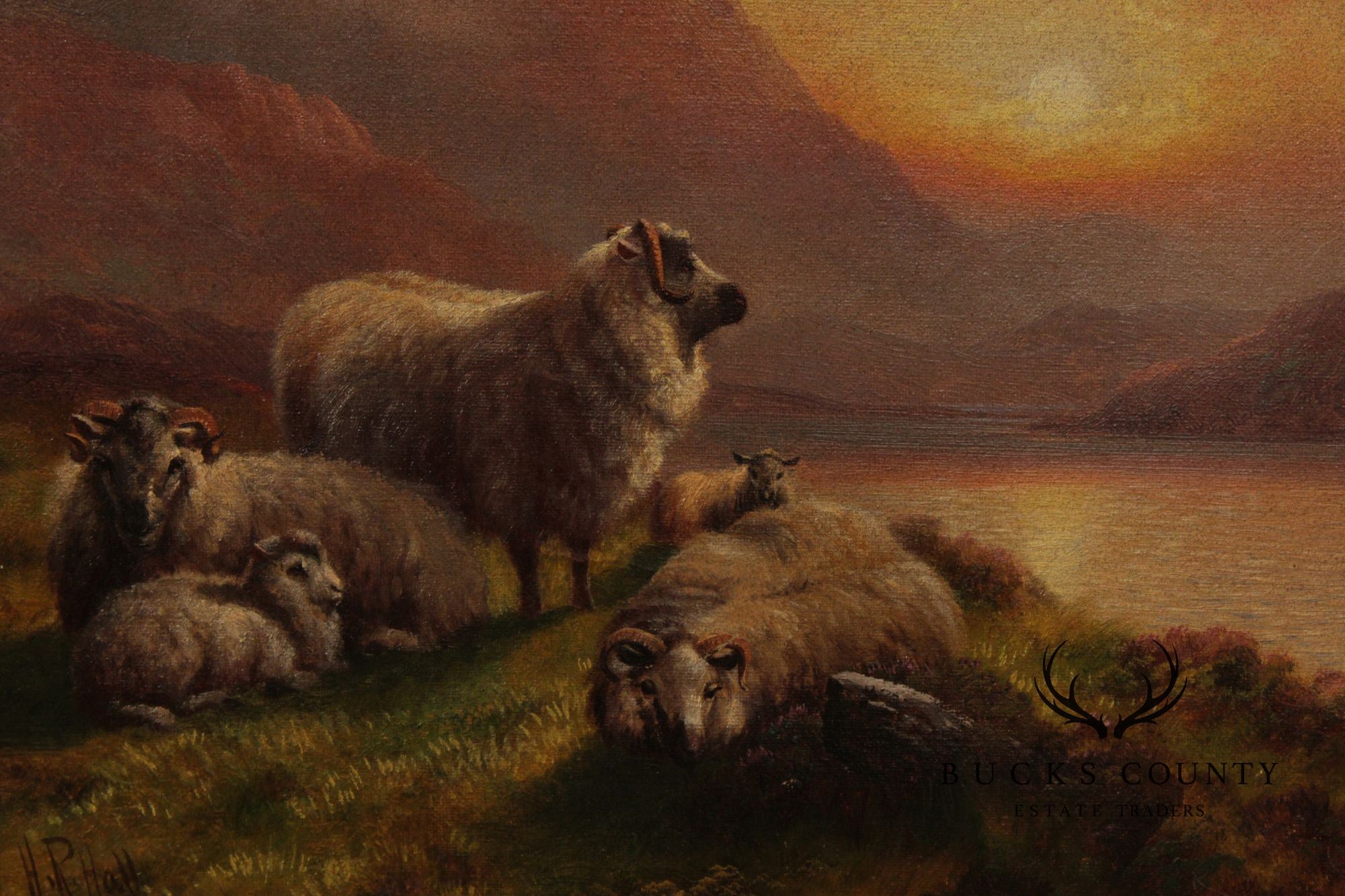 Henry Robinson Hall Landscape Oil Painting, 'Evening in the Highlands'