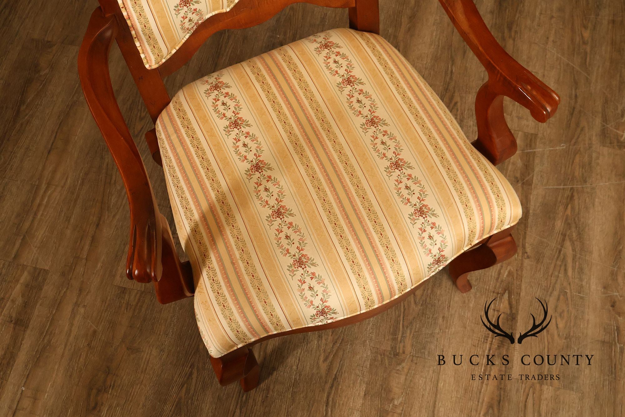 Century French Provincial Style Pair Of Upholstered Ladderback Armchairs