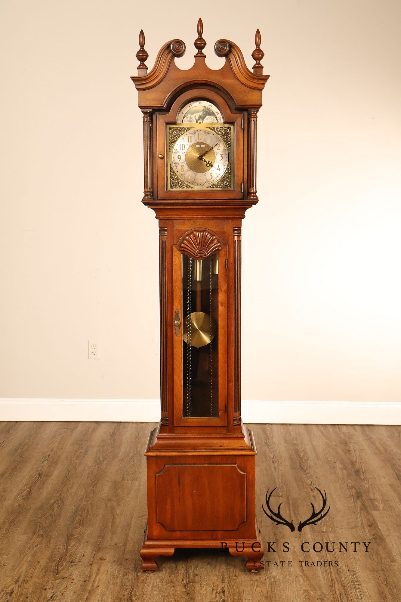 Howard Miller Chippendale Style Cherry Grandfather Grandmother Clock