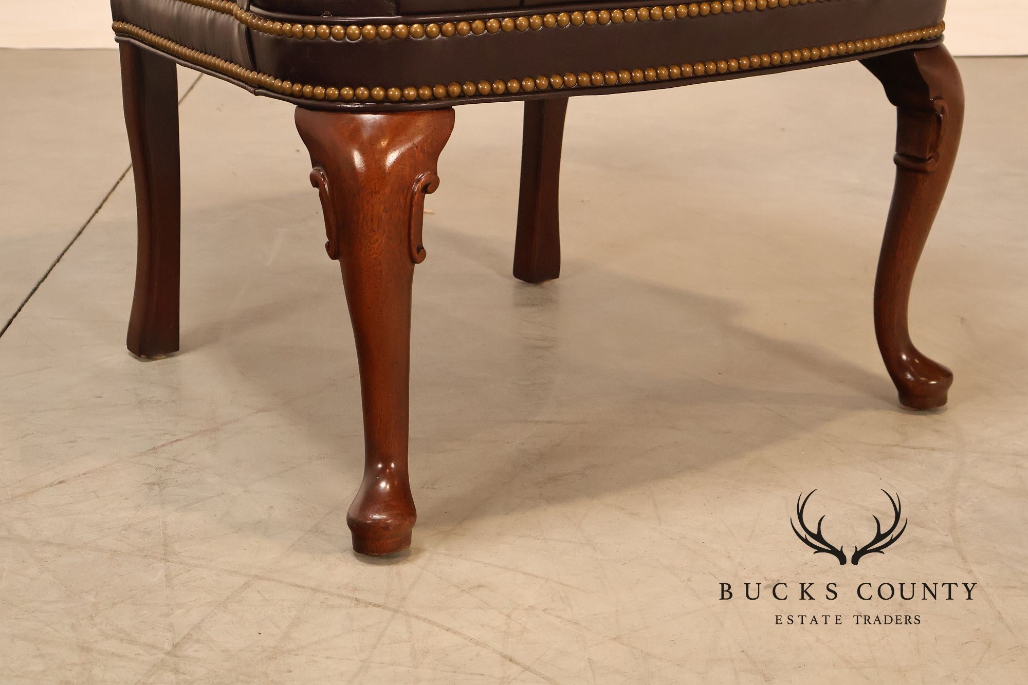 Hancock & Moore Pair of Tufted Leather and Mahogany Armchairs