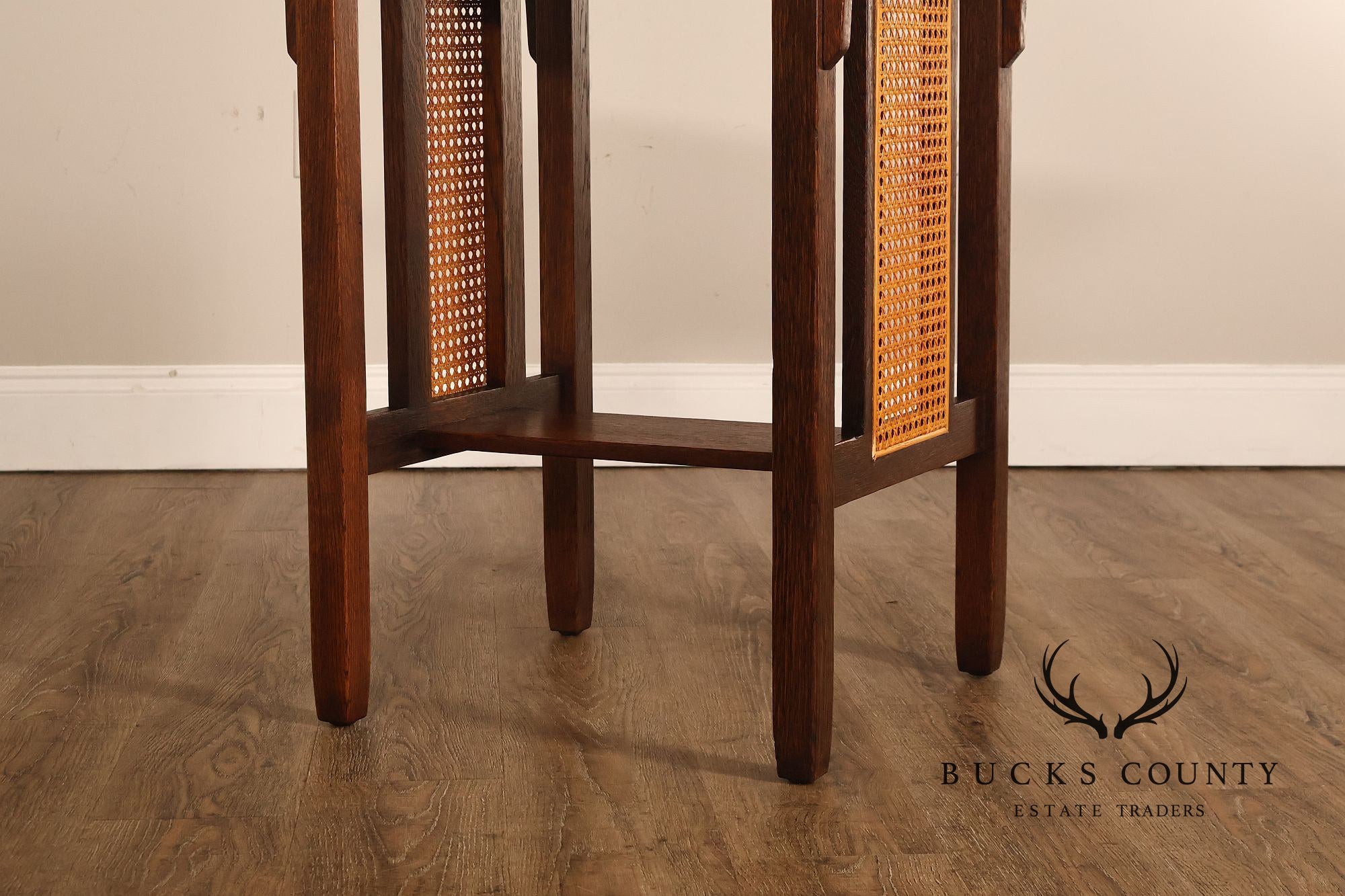 Antique Stickley Brothers Arts & Crafts Oak Side Table With Cane Panels