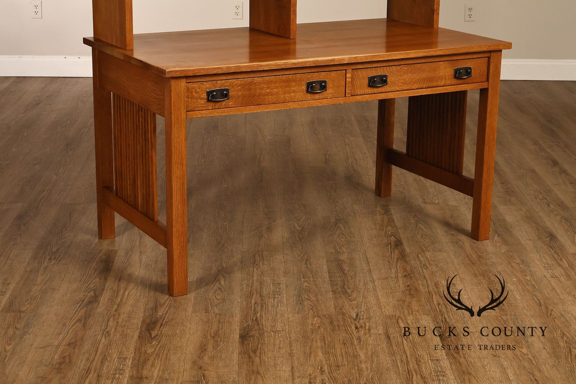 Stickley Mission Collection Oak Spindle Desk with Hutch