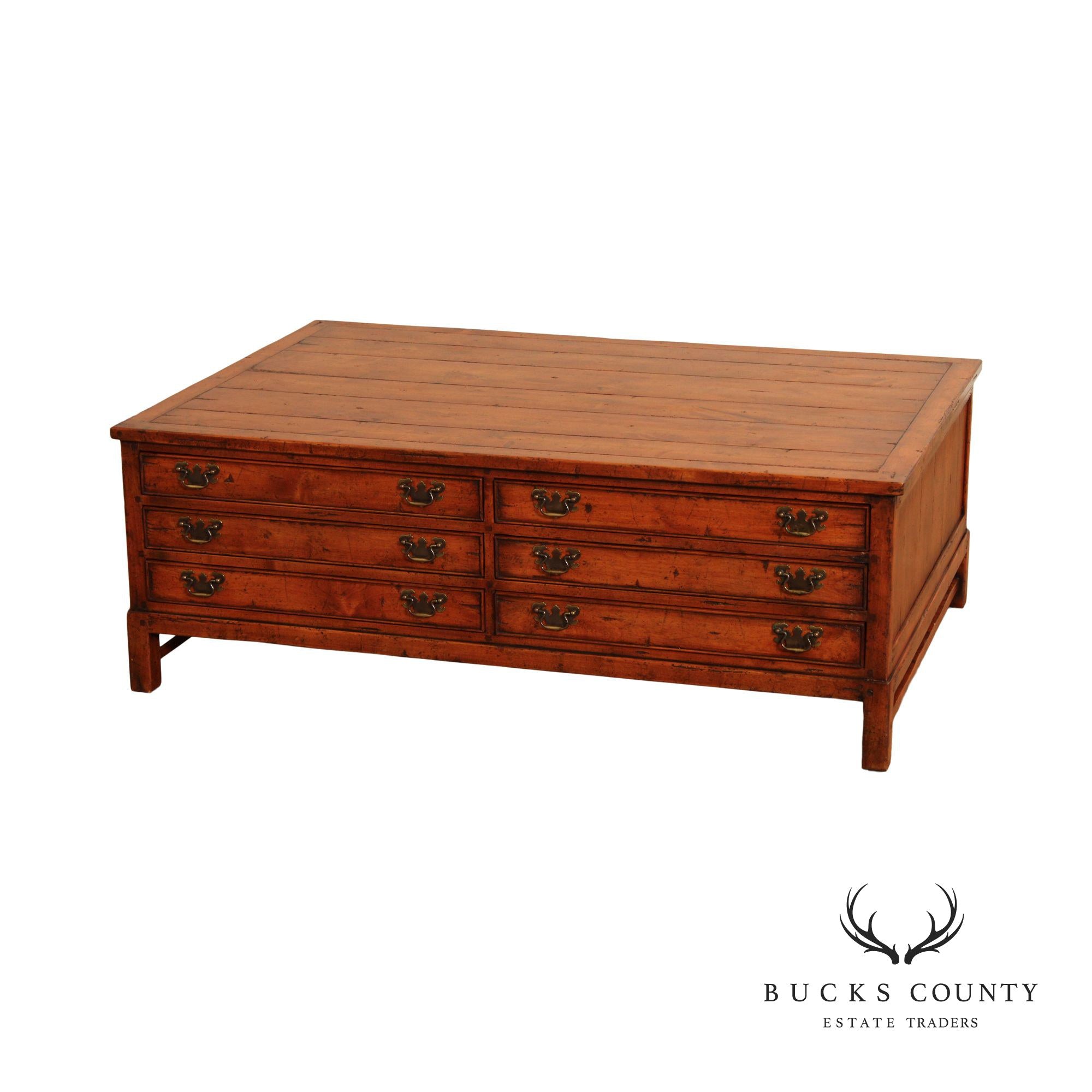 Rustic Distressed Finish Multi-Drawer Coffee Table