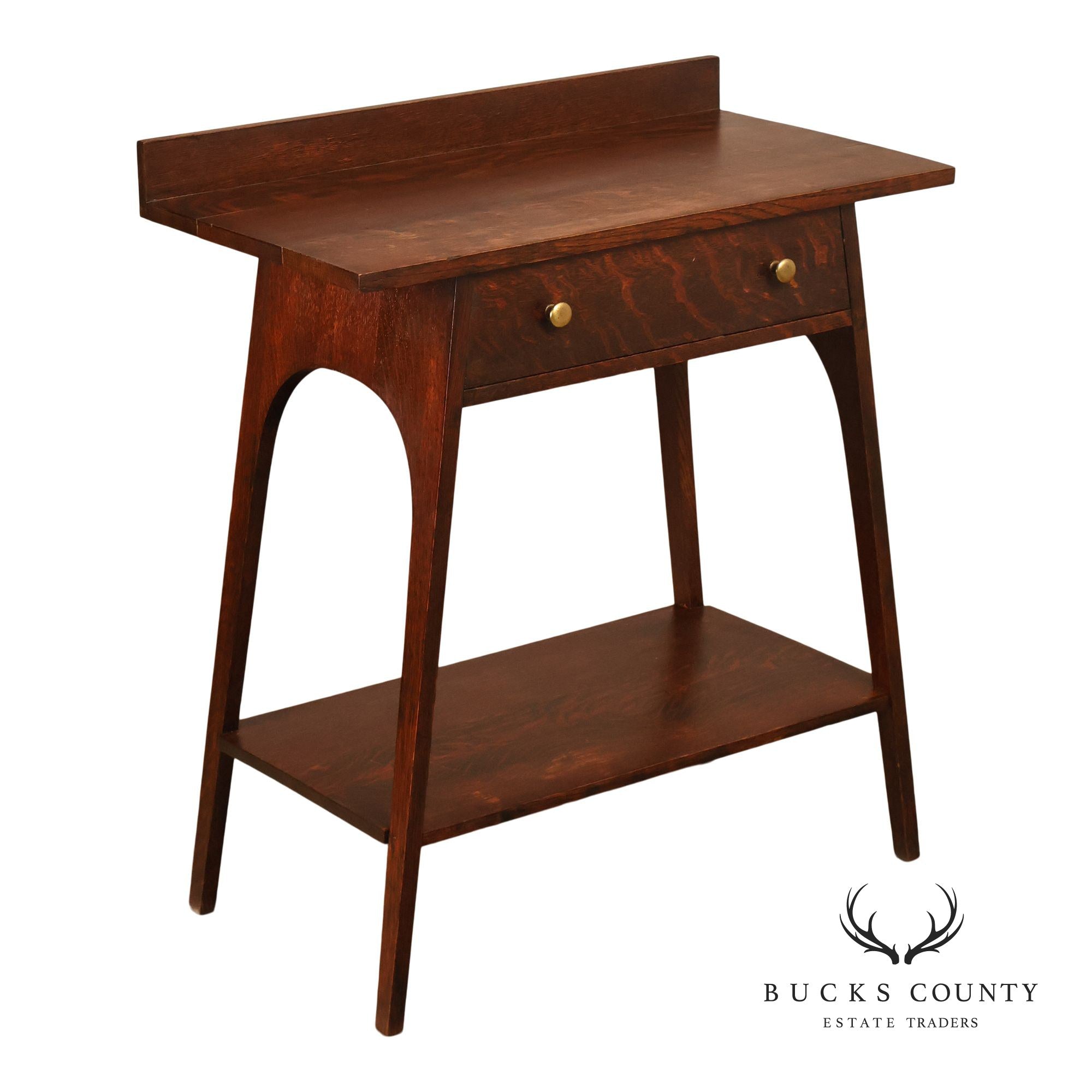 Antique Arts And Crafts Style Solid Oak Console Table With Drawer