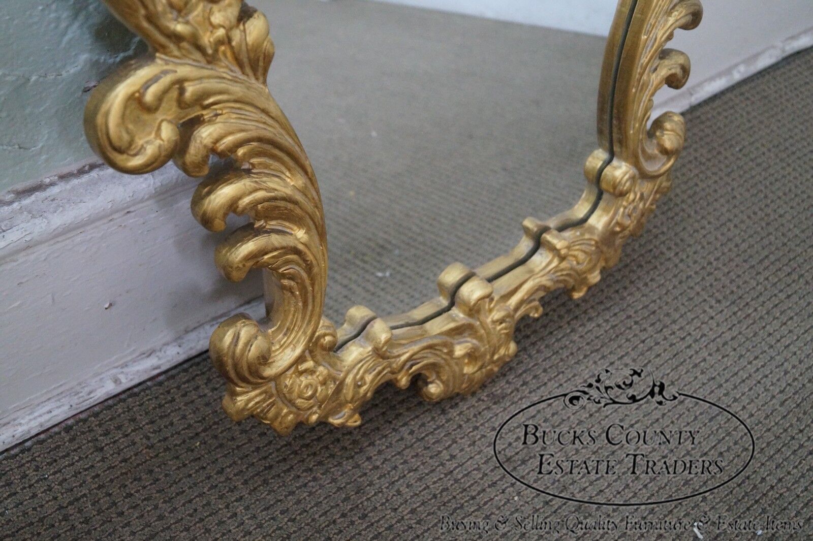 Vintage Gilt Wood Rococo Style Hanging Wall Mirror