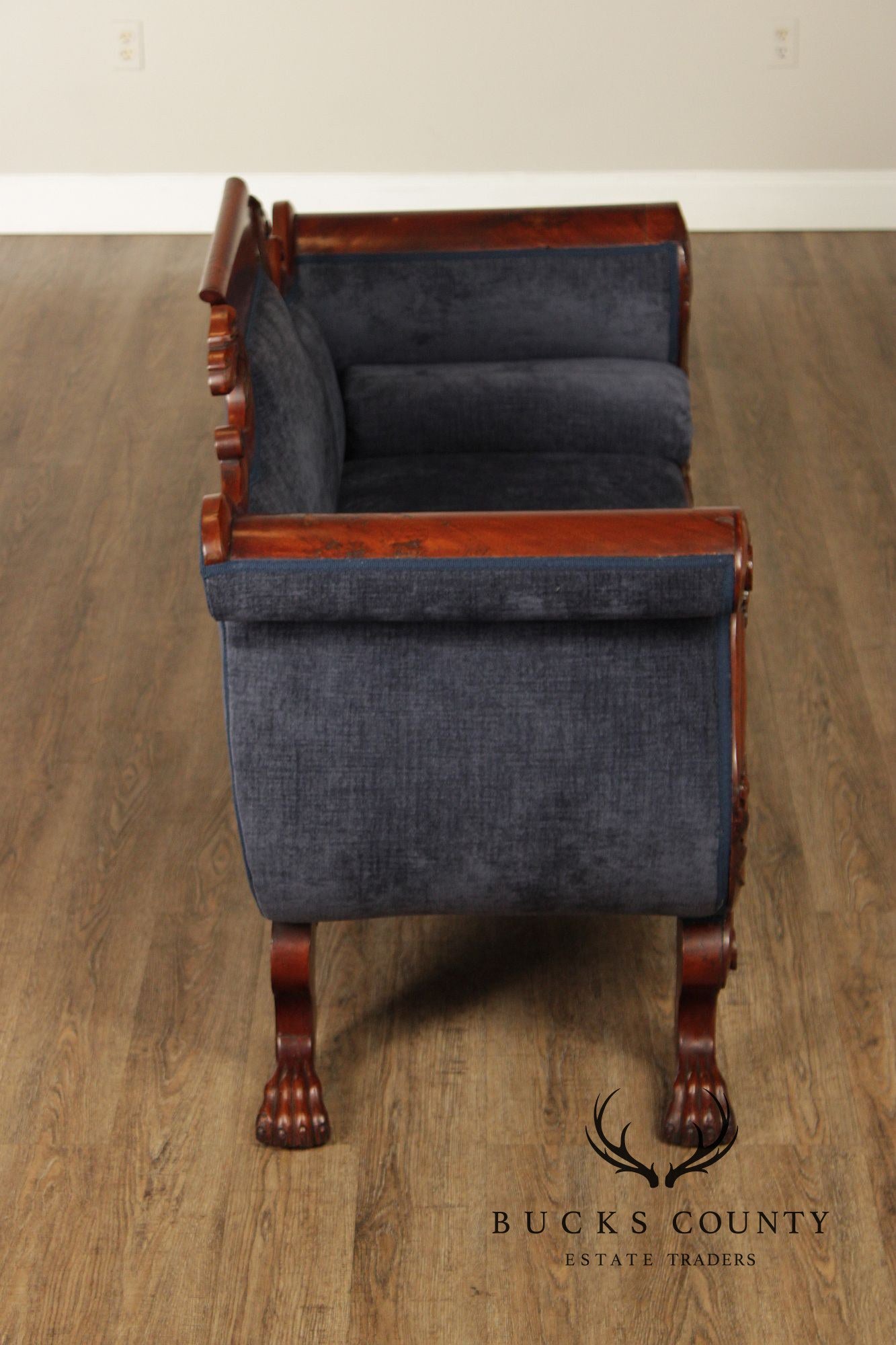 Antique American Carved Mahogany Classical Empire Sofa