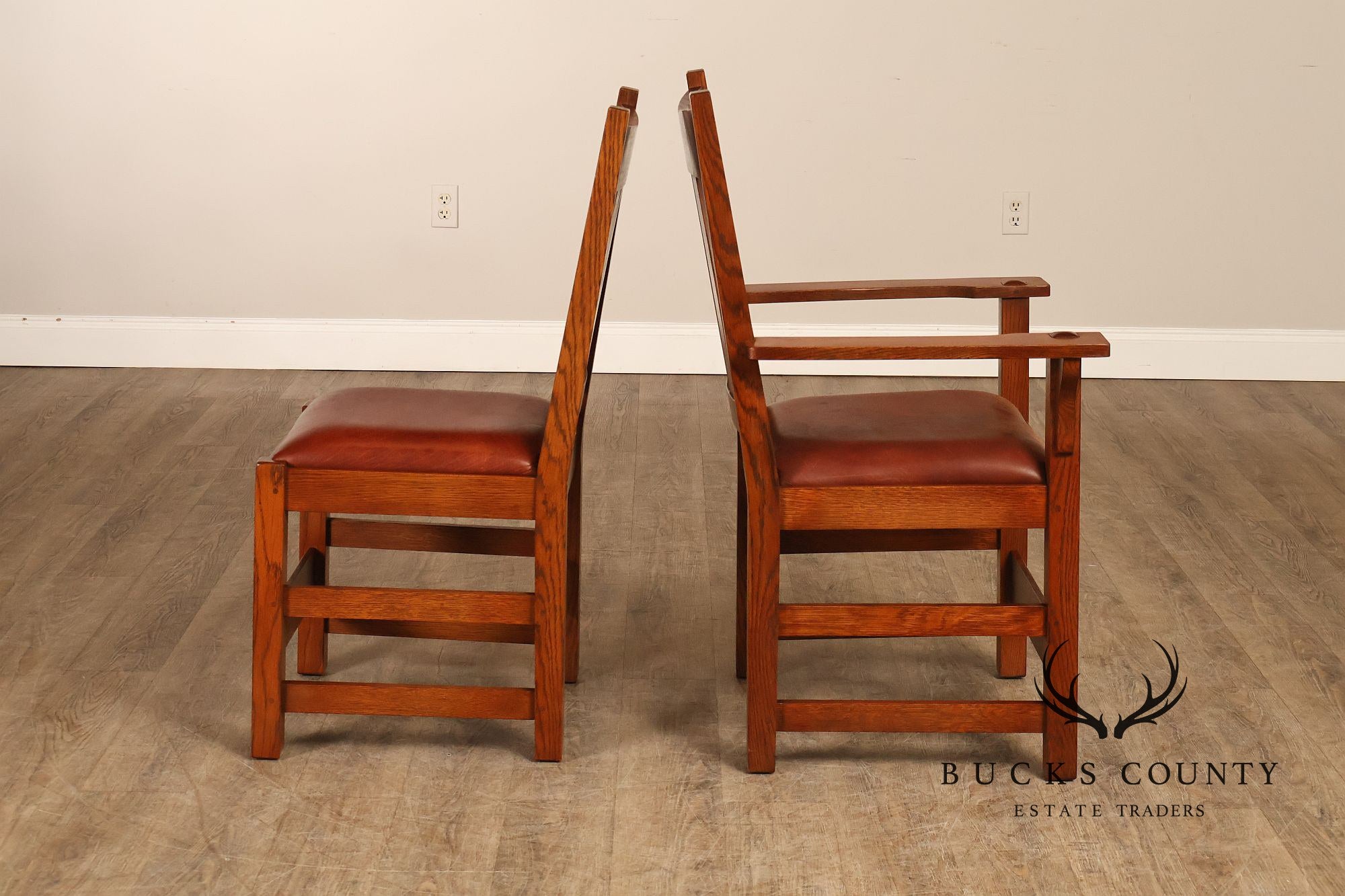 Stickley Mission Collection Set of Six Oak and Leather Dining Chairs