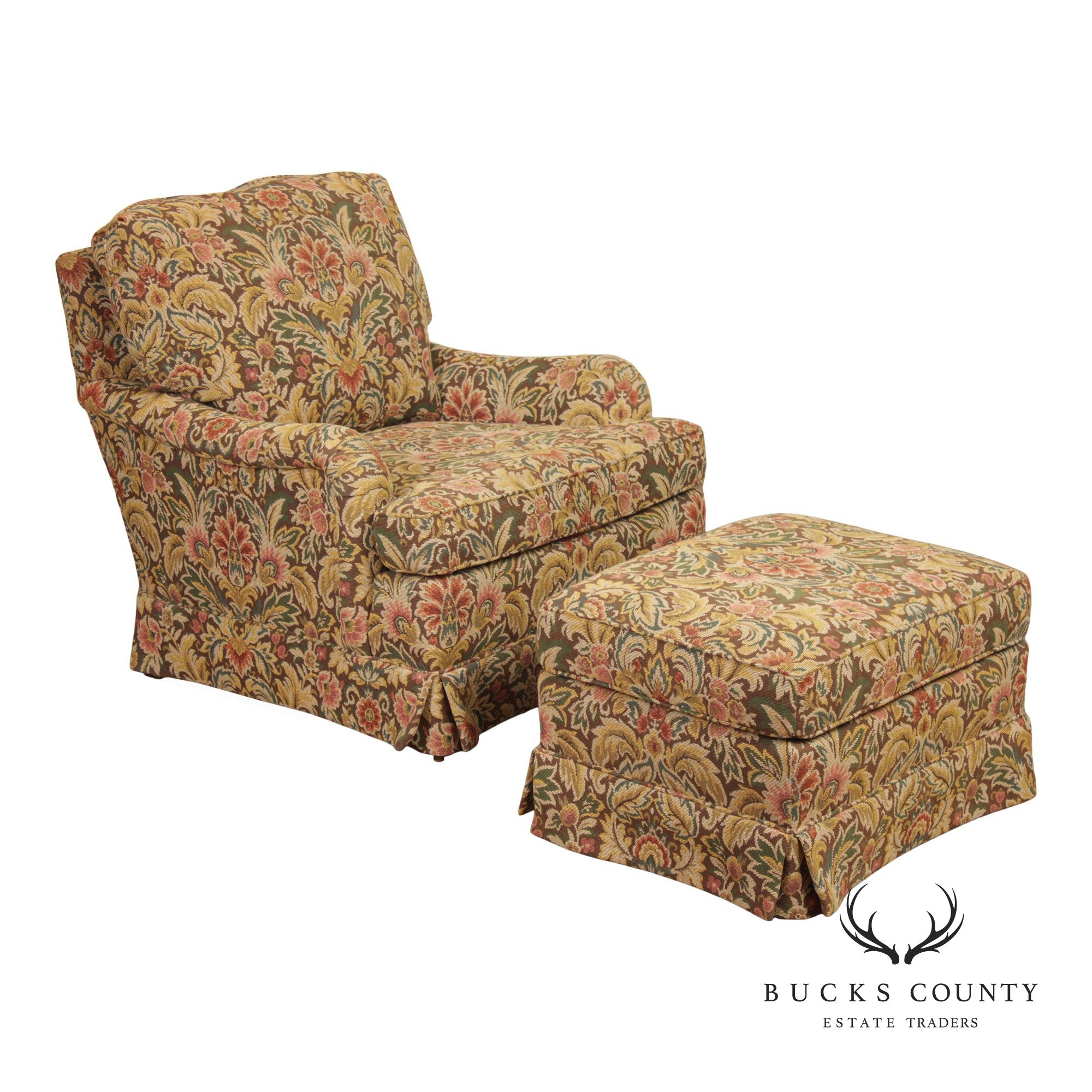 TRS Furniture Traditional Floral Upholstered Club Chair And Ottoman